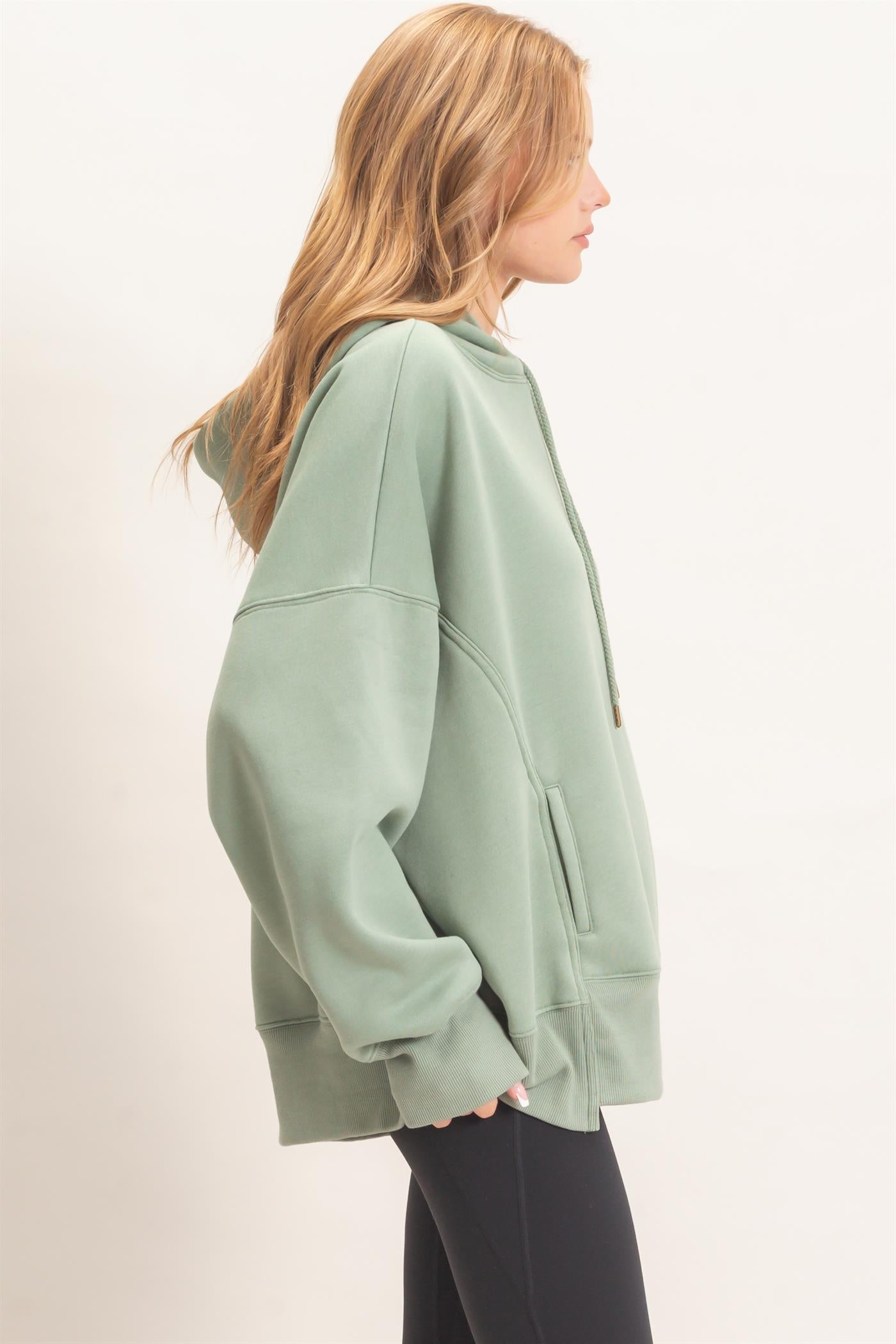 Wholesale Enzyme Wash Drop Shoulder Hoodie Hoodies HF26E235 SAGE HYFVE