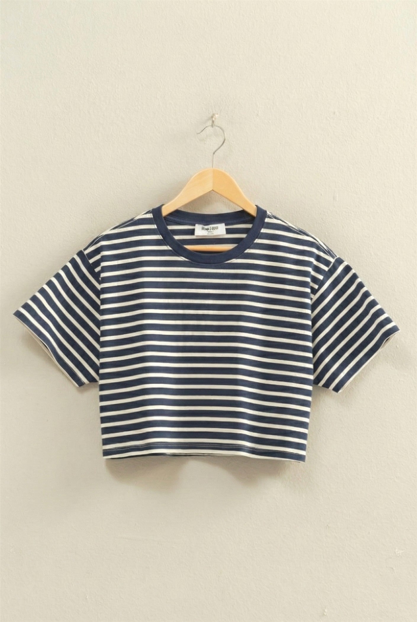 Wholesale Striped Oversized Short Sleeve Cropped Tee Clothing Tops DZ26C023 NAVY DOUBLE ZERO