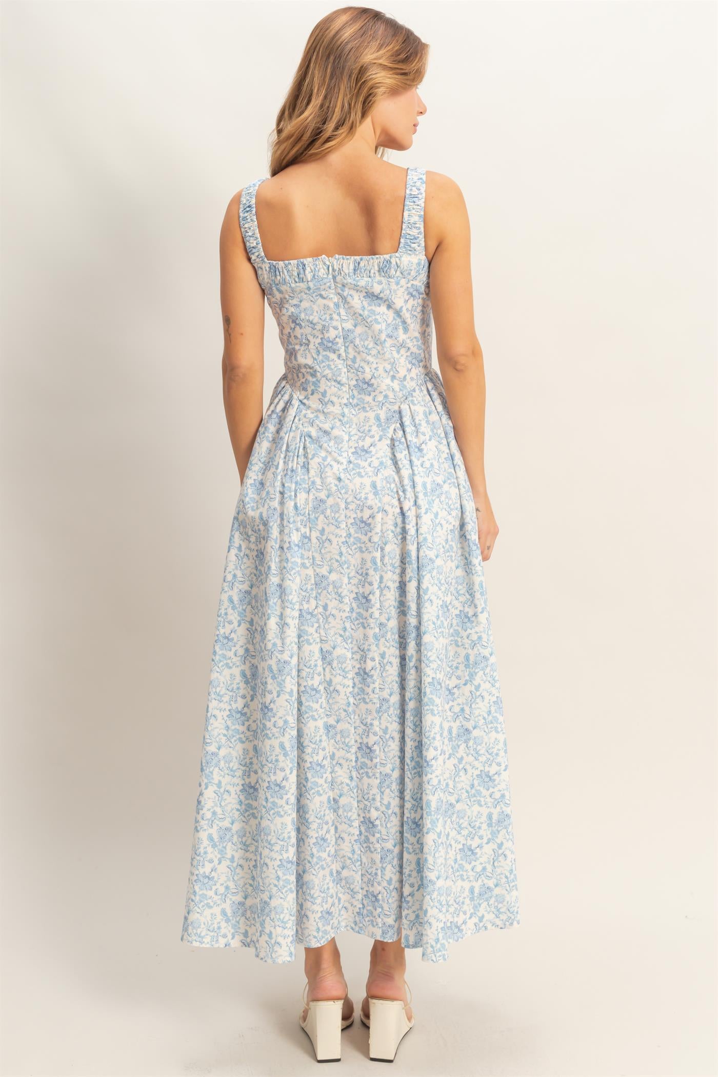 Wholesale Floral Print Empire Waist Dress Dresses HF26A153-D BLUE HYFVE