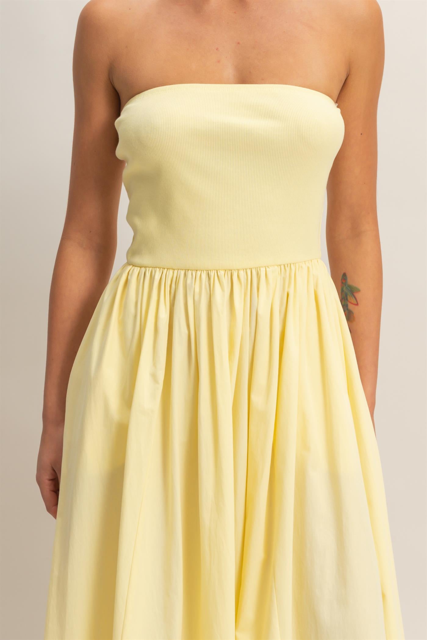 Wholesale Strapless Flowy Midi Dress Dresses DZ26A744 PALE YELLOW DOUBLE ZERO