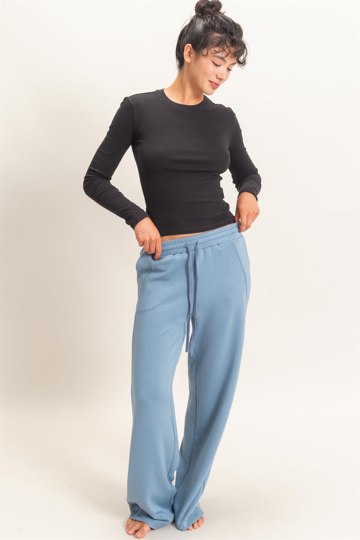 Wholesale Crew Neck Long Sleeve Top Clothing Tops DZ26E184 BLACK DOUBLE ZERO