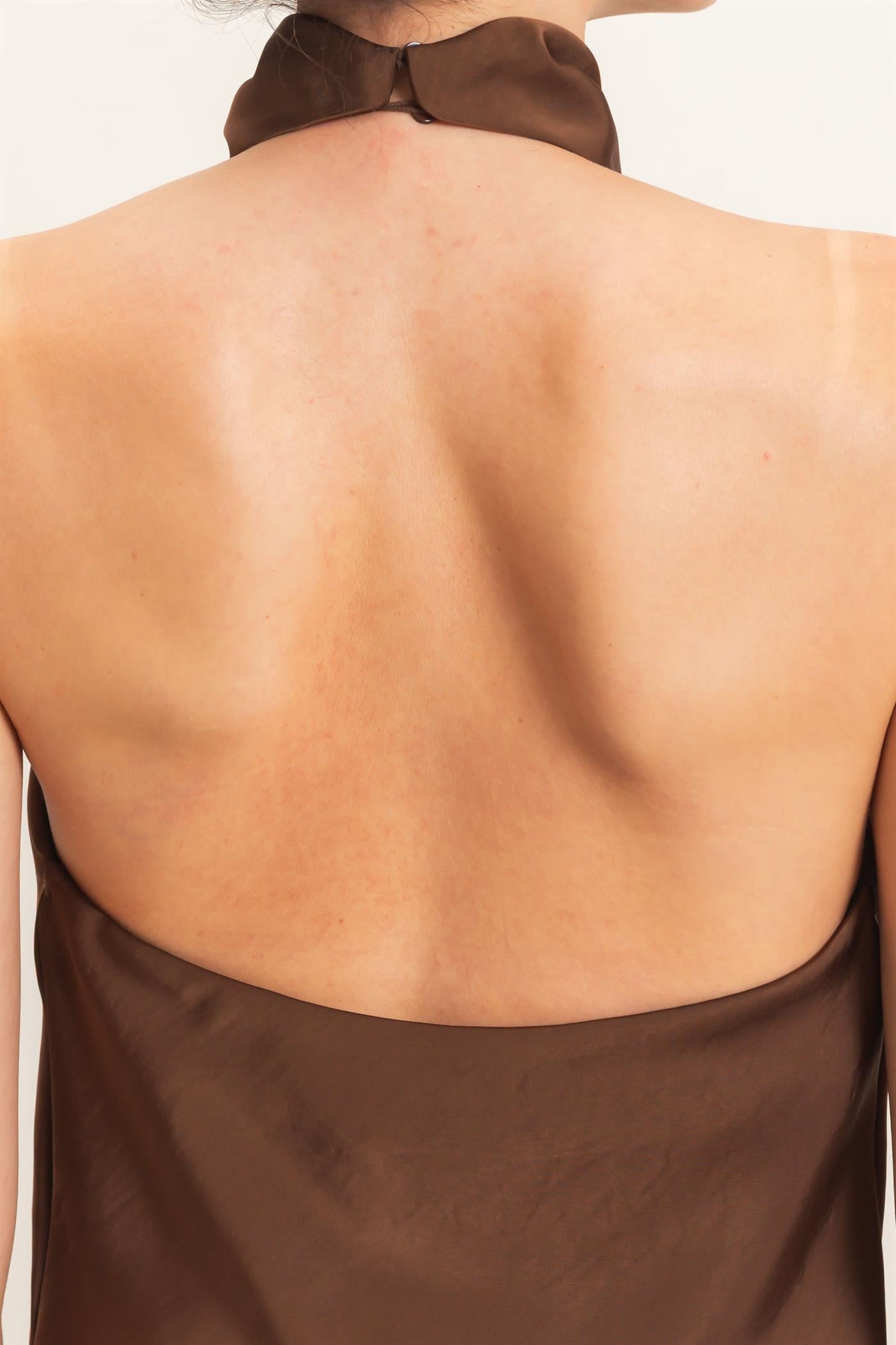 Wholesale Draped Halter Satin Top Blouses HF26E632 ESPRESSO HYFVE