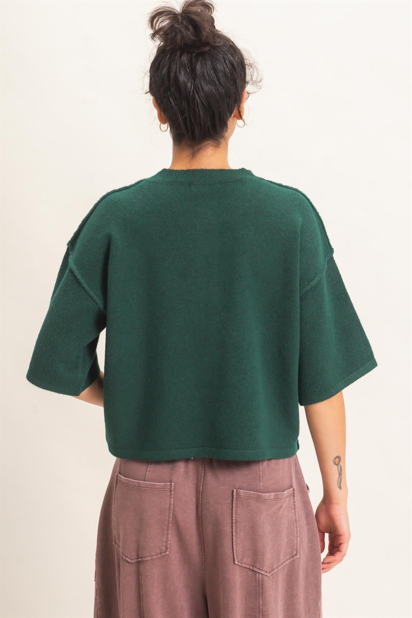 Wholesale Drop Shoulder Short Sleeve Cardigan Cardigans DZ26E238 DARK GREEN DOUBLE ZERO