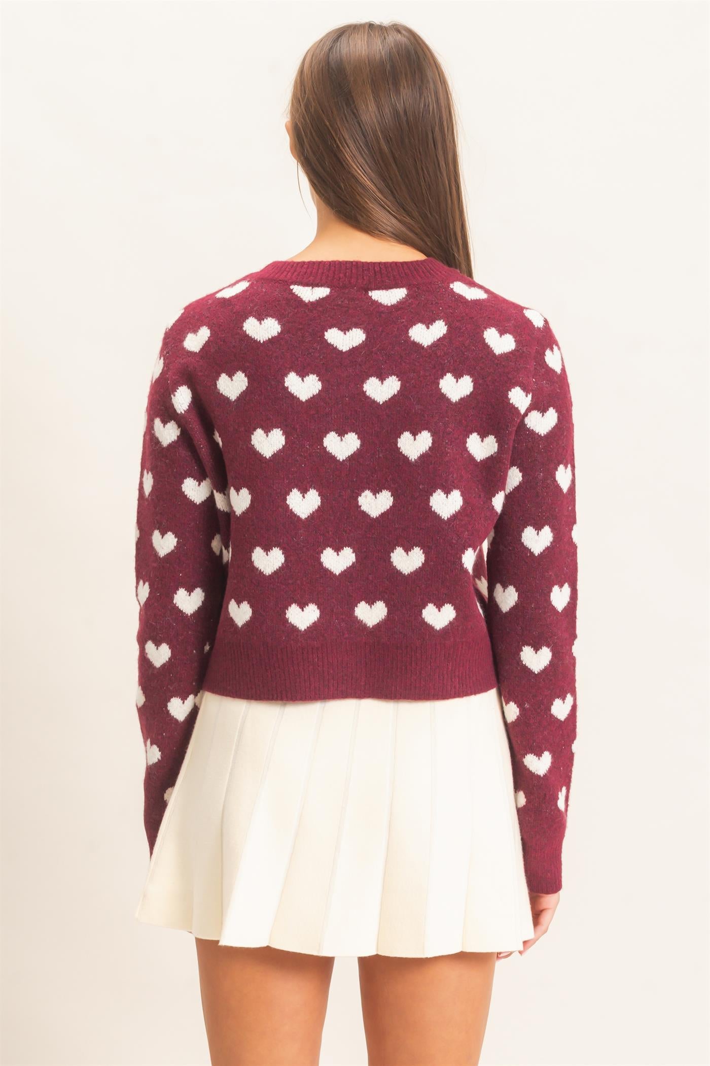 Wholesale Heart Pattern Cardigan Cardigans DZ26E320 DARK CHERRY DOUBLE ZERO