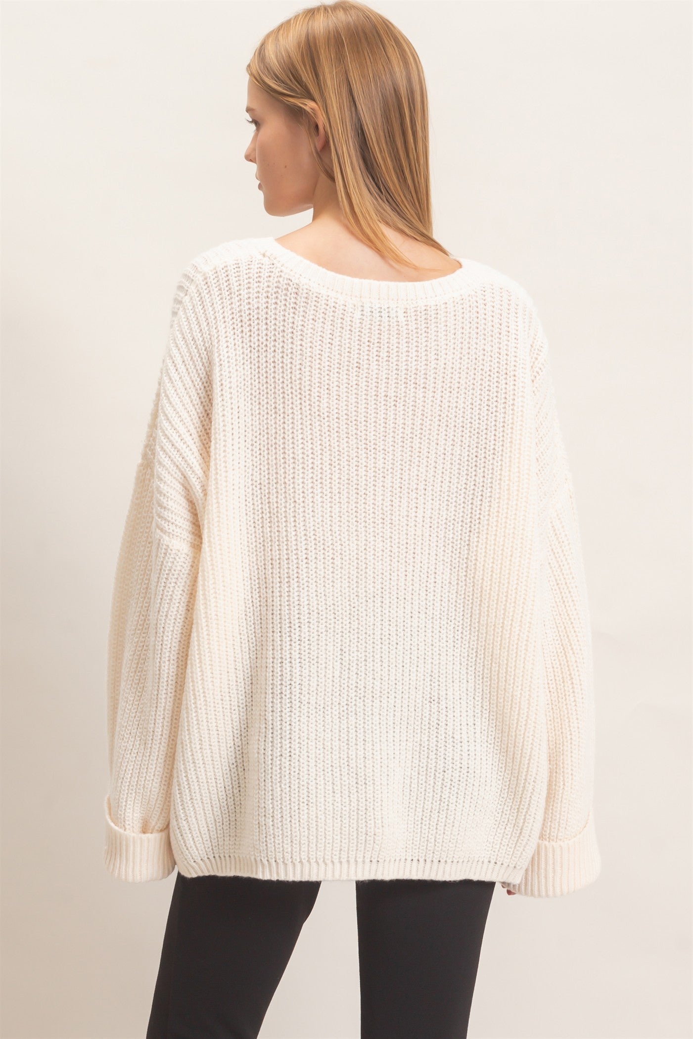 Wholesale Ribbed Knit Patch Pocket Sweater Sweaters HF26F177 OFF WHITE HYFVE