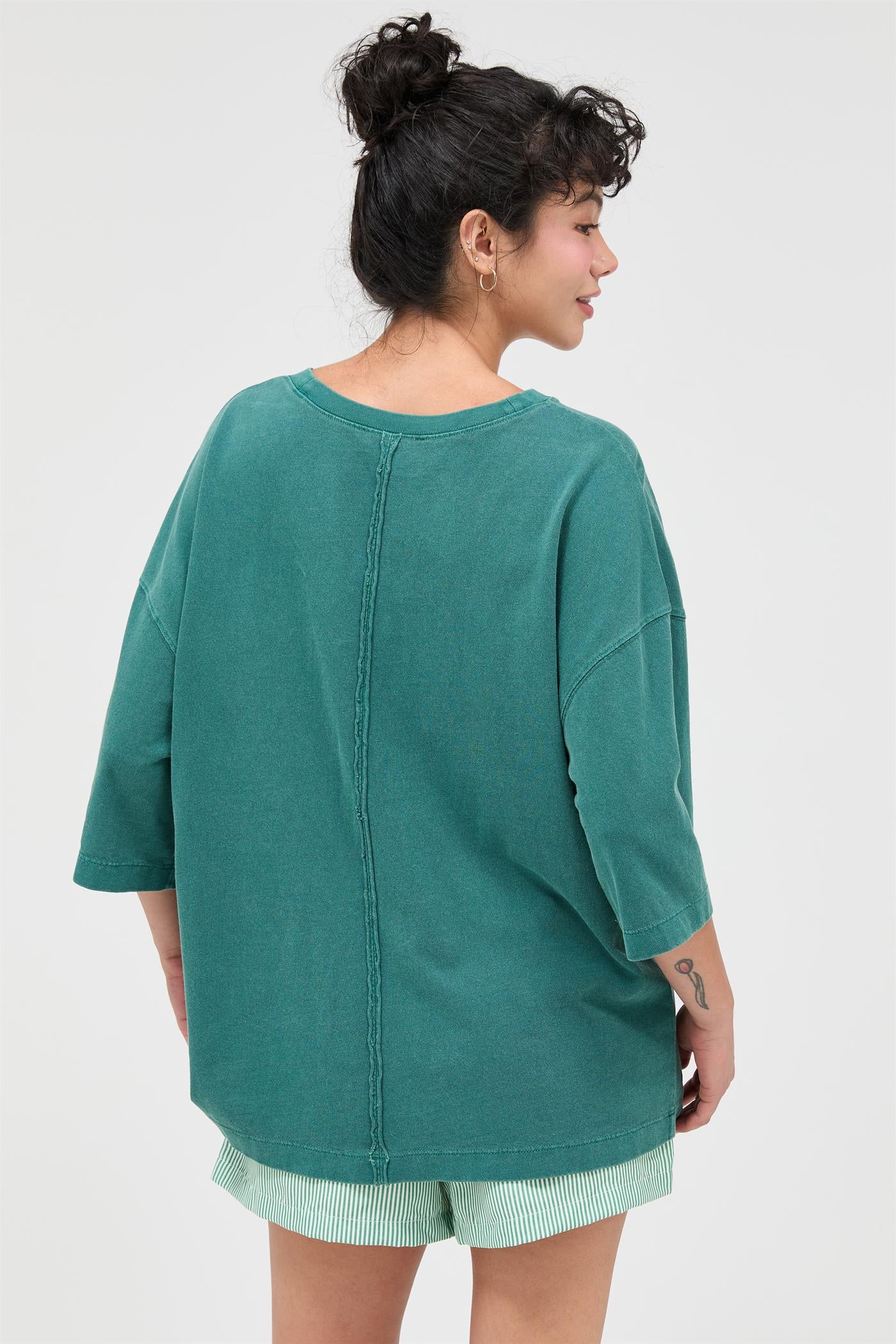 Wholesale Pigment Dye Oversized Half-Sleeve T-Shirt Clothing Tops DZ26A459 DARK TEAL DOUBLE ZERO