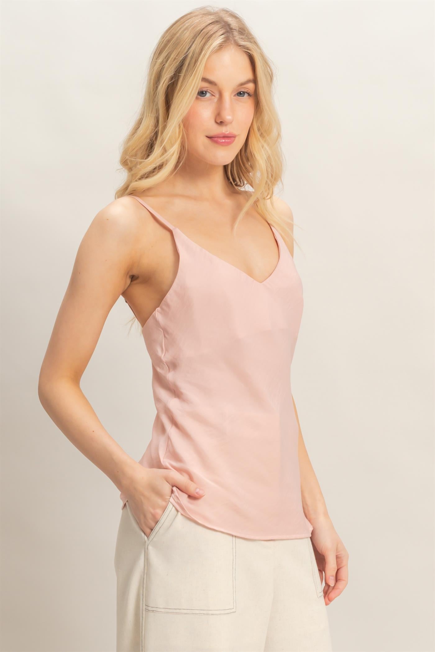 Wholesale Satin Bias V-Neck Camisole Camisoles HF26E318 L.PINK HYFVE