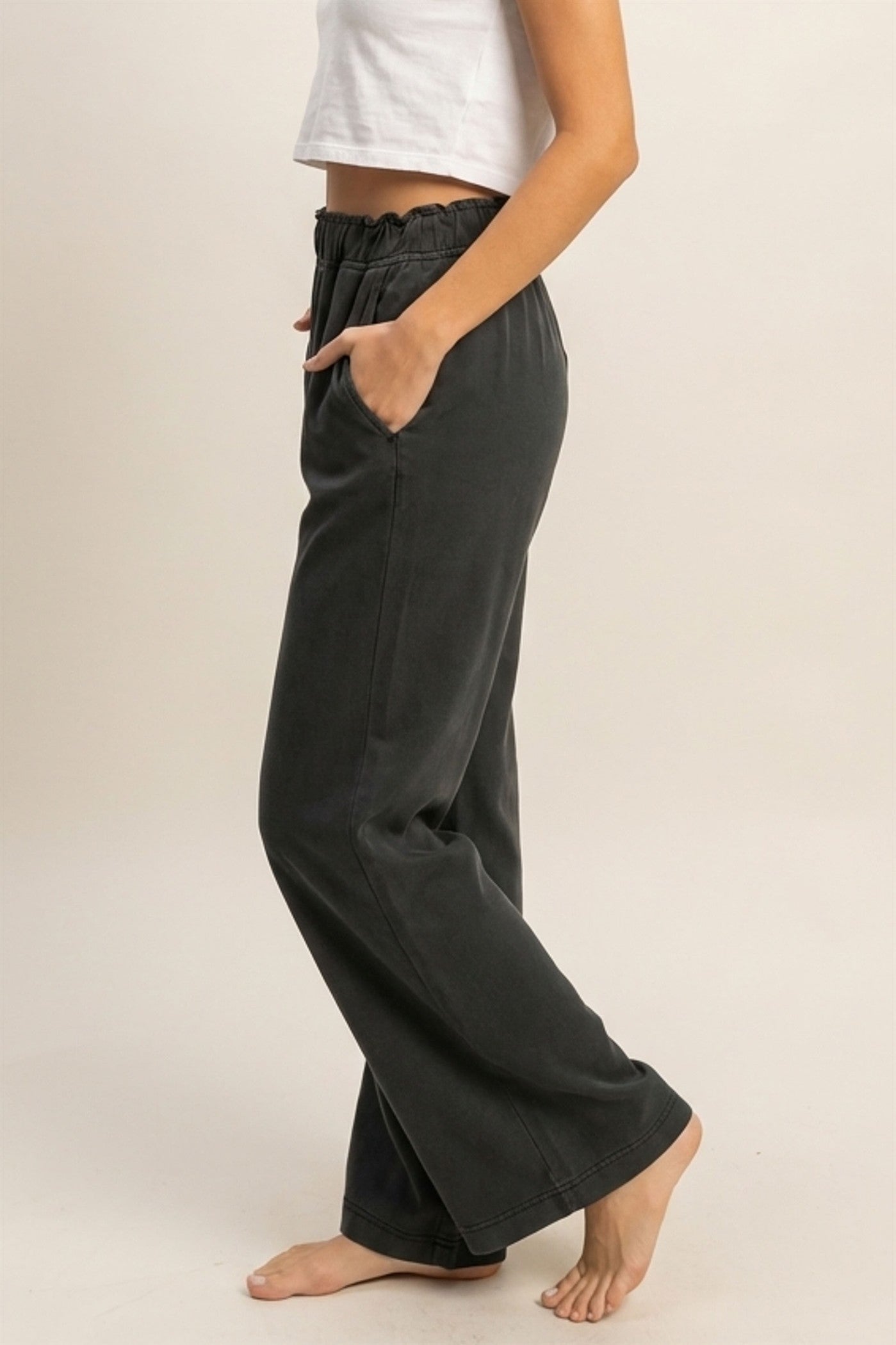 Wholesale High Waist Flare Pants Pants DZ24C346-D BLACK DOUBLE ZERO