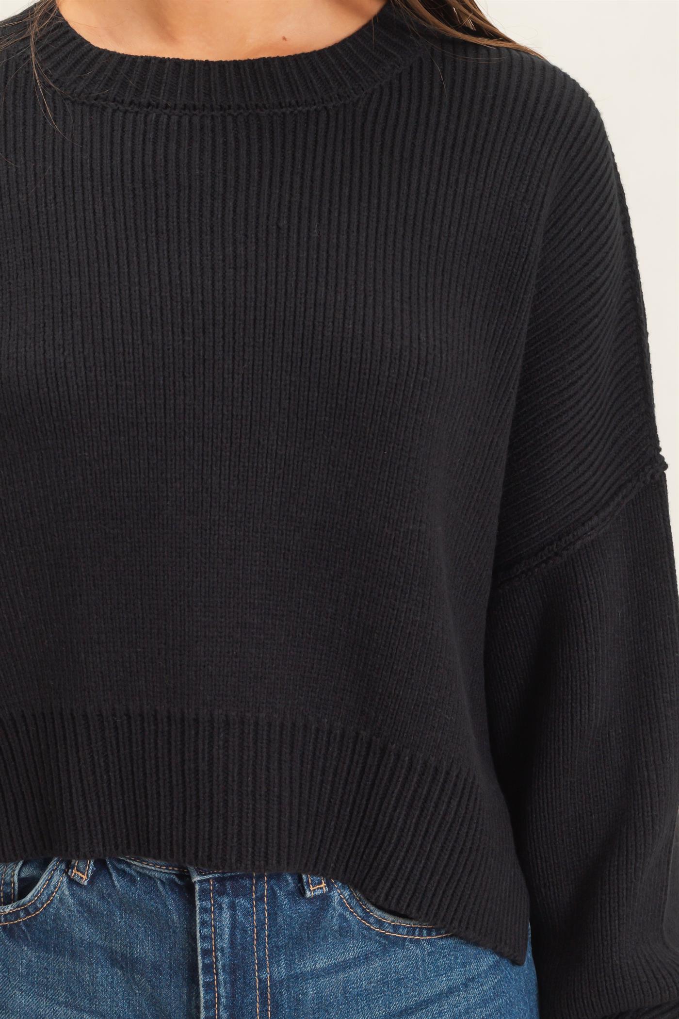 Wholesale Ribbed Drop Shoulder Sweater Sweaters DZ26C982 BLACK DOUBLE ZERO