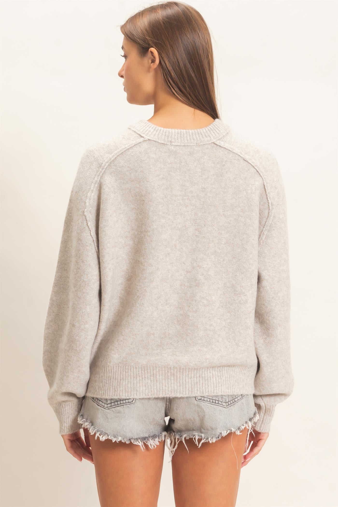 Wholesale Henley Sweater With Reverse Seams Sweaters DZ26F004 MUSHROOM DOUBLE ZERO