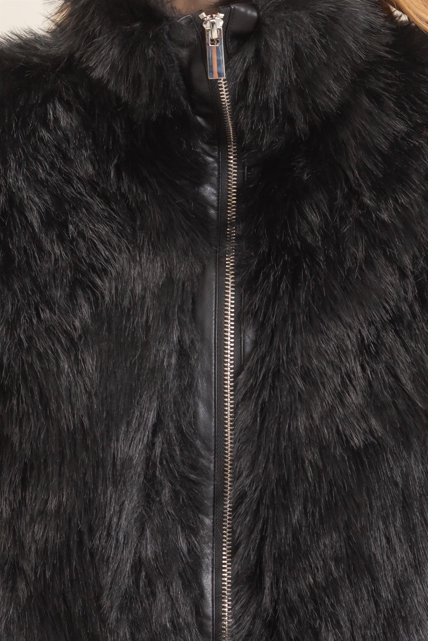 Wholesale Faux Fur Zip-Up Outerwear Vest Vests HF26E532 BLACK HYFVE