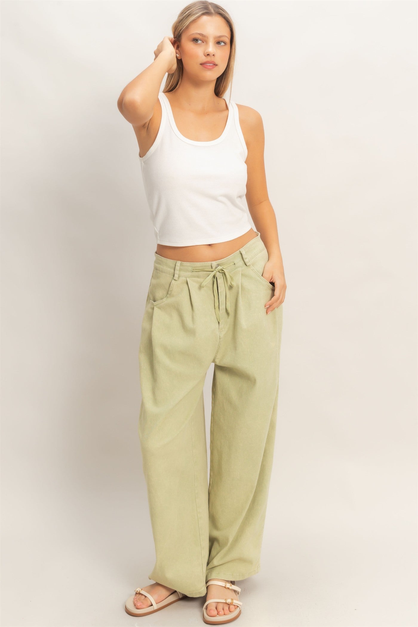 Wholesale Drawstring Wide-Leg Pants Pants HF26A393 L.OLIVE HYFVE