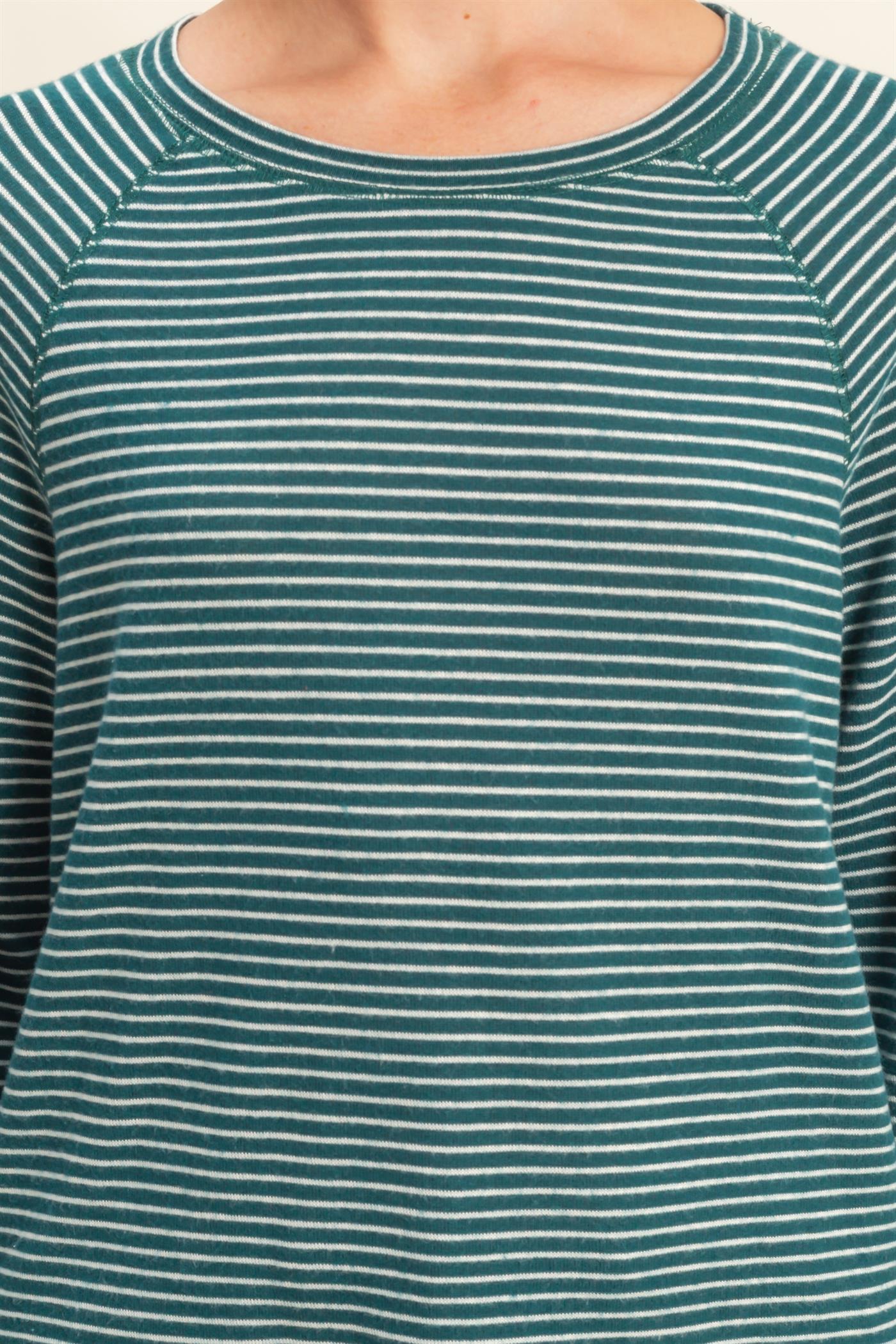 Wholesale Striped Raglan Long Sleeve Top Clothing Tops DZ25E600 DEEP GREEN/CREAM DOUBLE ZERO