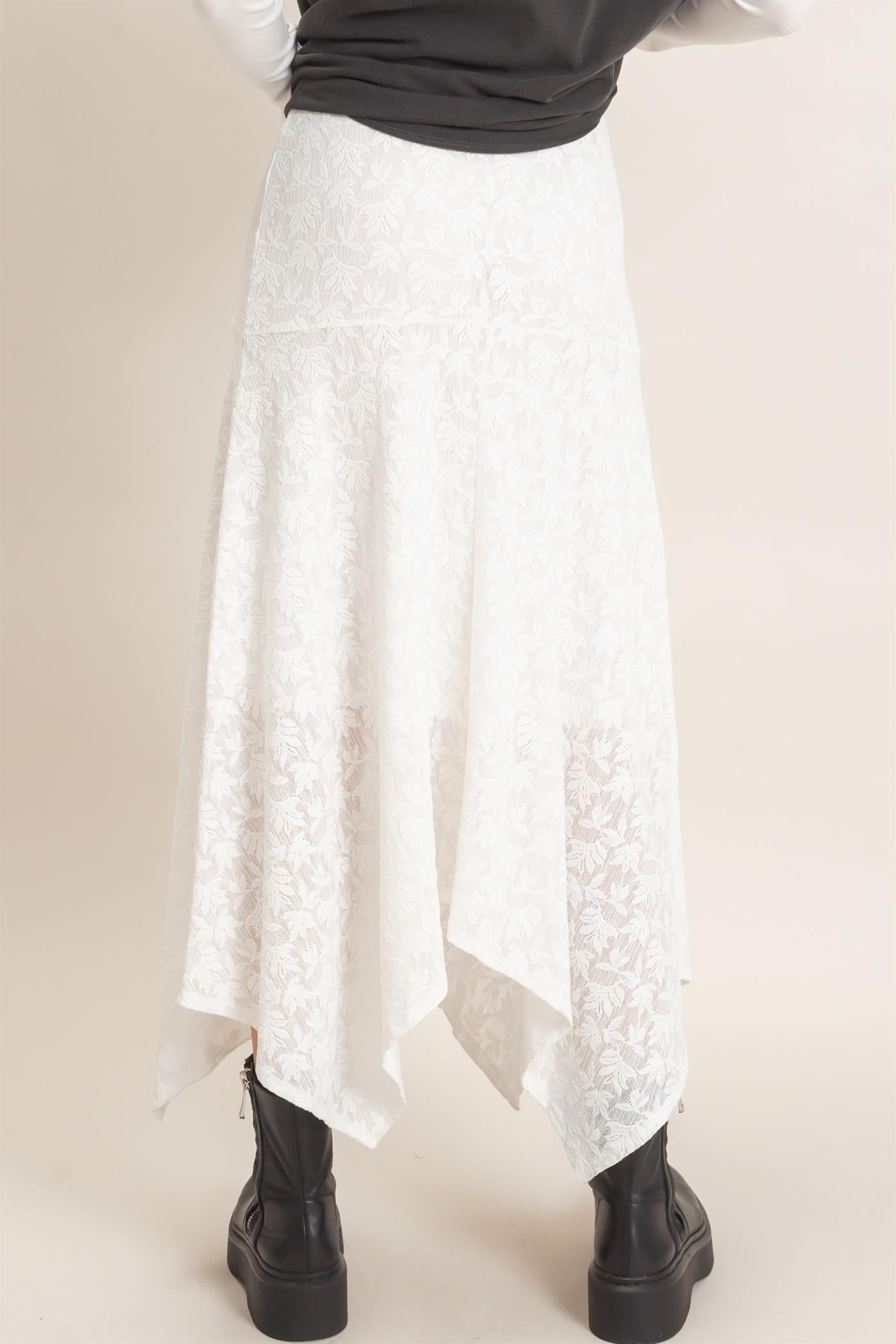 Wholesale Floral Lace Hanky Hem Skirt Skirts HF26E371 OFF WHITE HYFVE