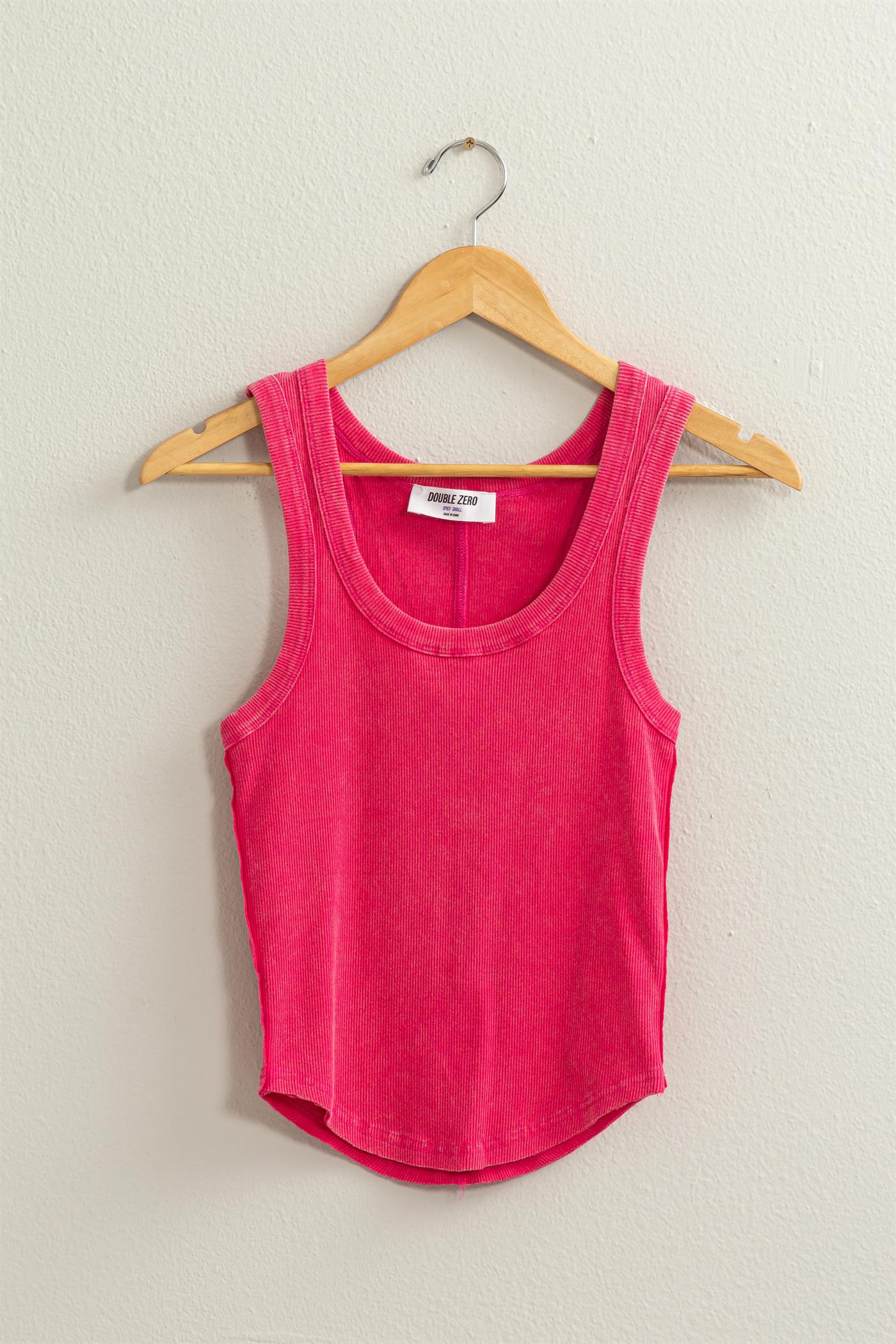 Wholesale Acid Washed Tank Top Clothing Tops DZ24A649-D RASPBERRY DOUBLE ZERO