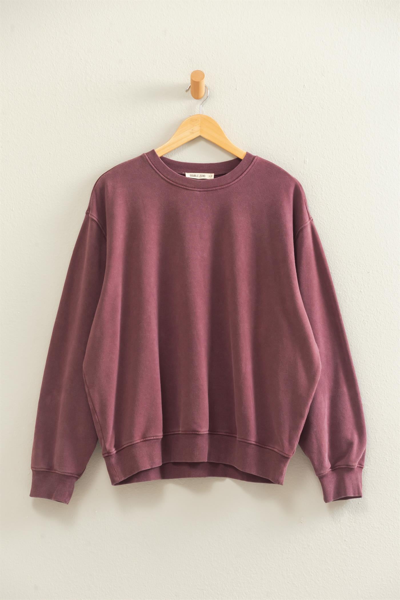 Wholesale Mineral Wash Crew Neck Sweatshirt Sweatshirts DZ26E990 DARK CHERRY DOUBLE ZERO