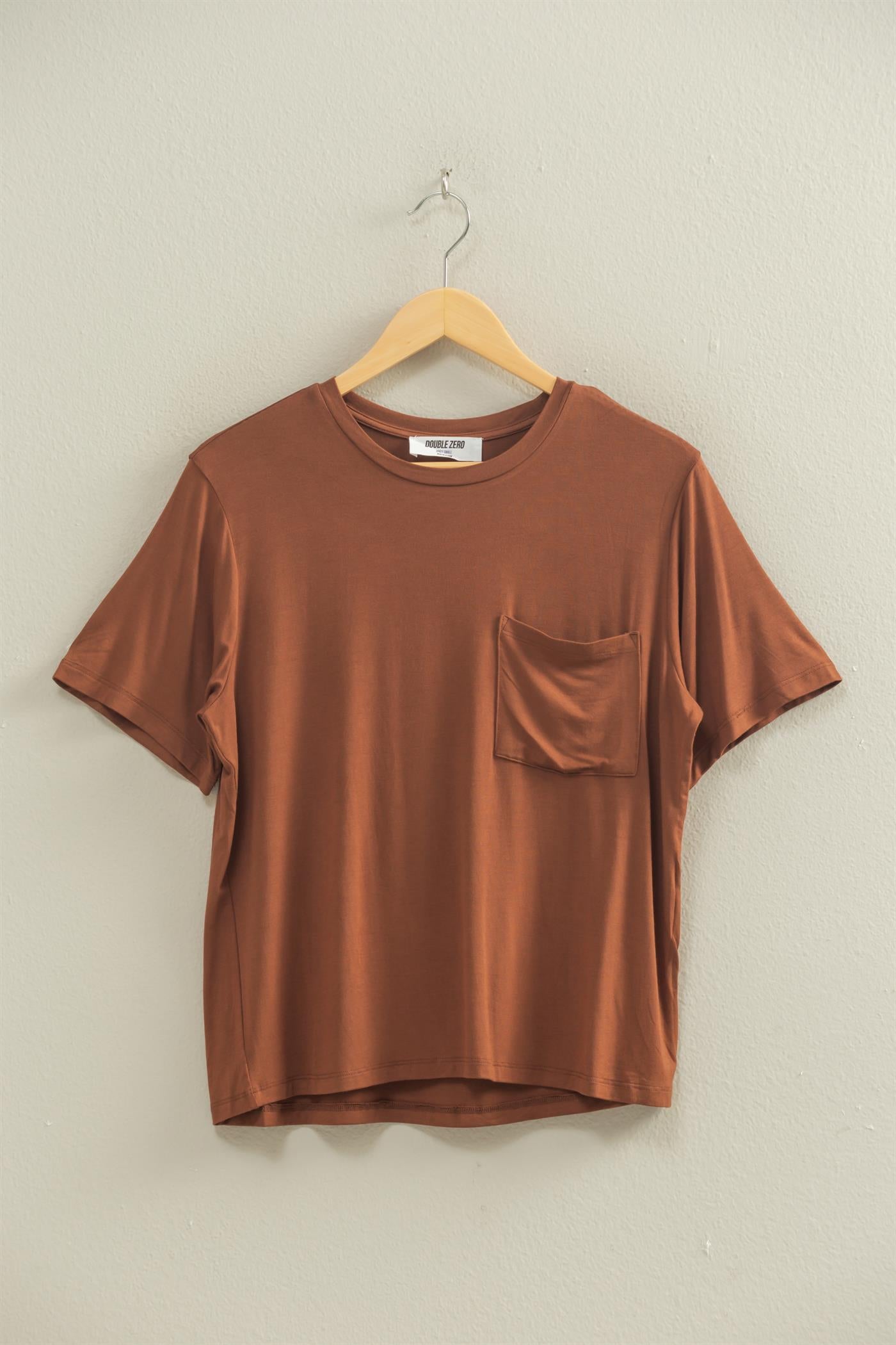 Wholesale Classic Crew Neck Short Sleeve Pocket Top T-Shirts DZ25C922 CHESTNUT DOUBLE ZERO