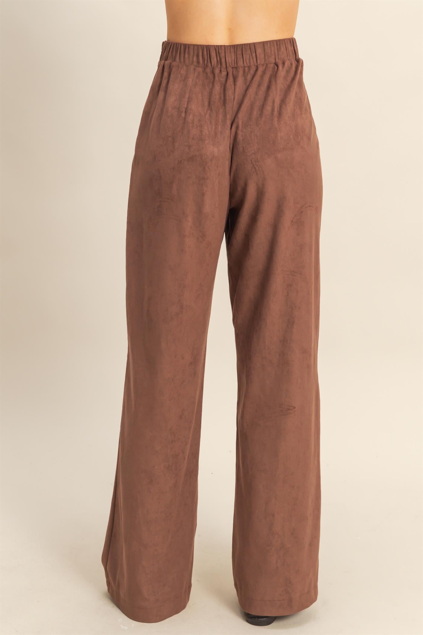Wholesale Suede Wide-Leg Pants With Tailored Fit Pants HF26A592 CHESTNUT HYFVE