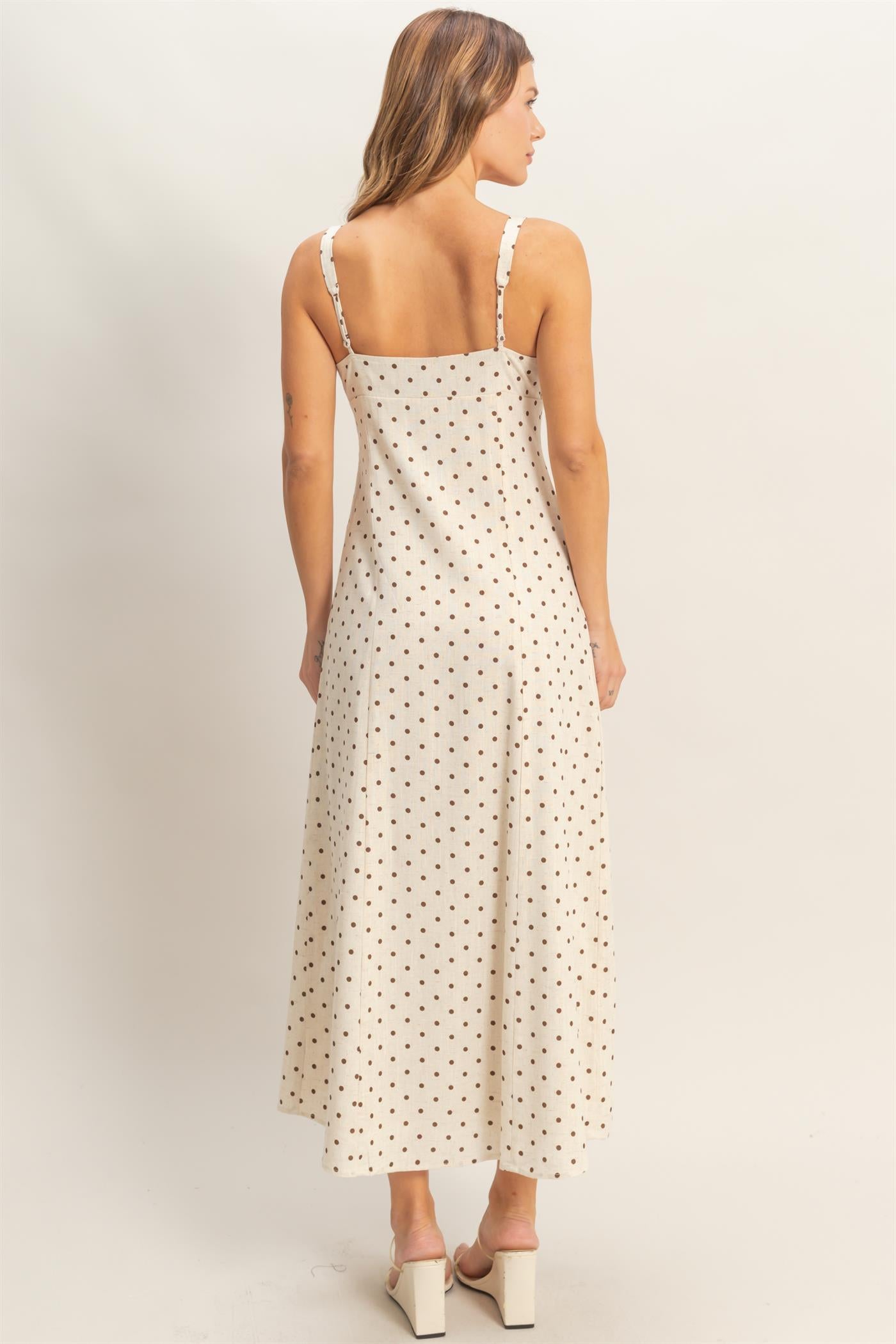 Wholesale Polka Dot Scoop Neck Midi Dress Dresses HF26C268-D OATMEAL HYFVE