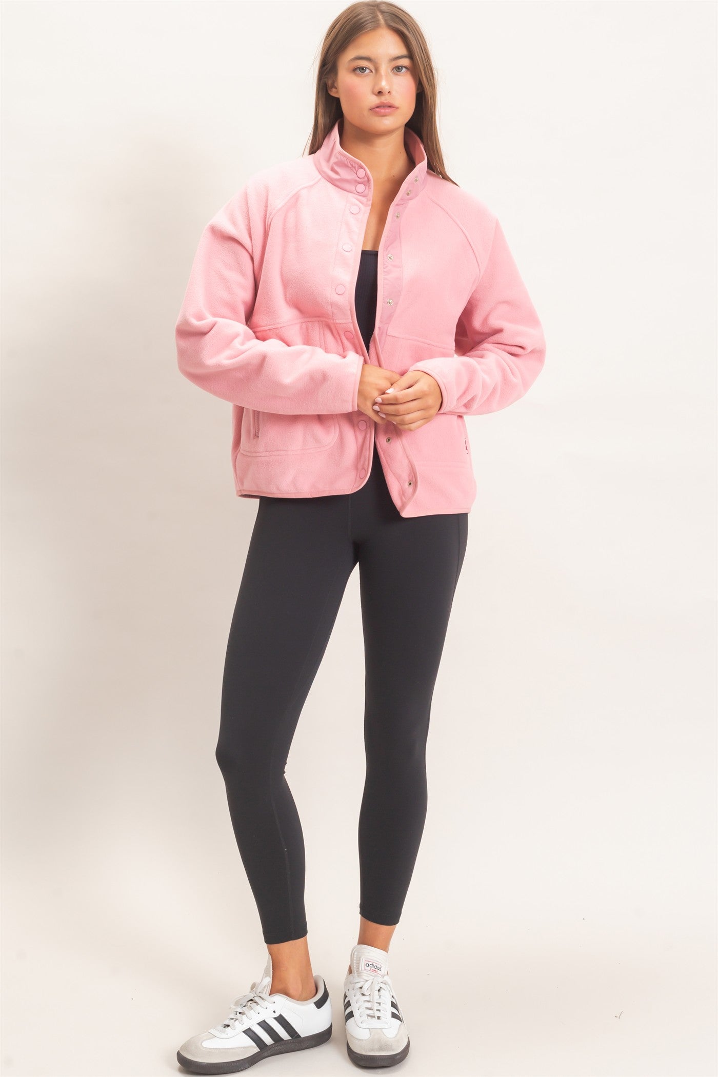 Wholesale Fleece Jacket With Button Front Coats & Jackets DZ26F086 PINK DOUBLE ZERO