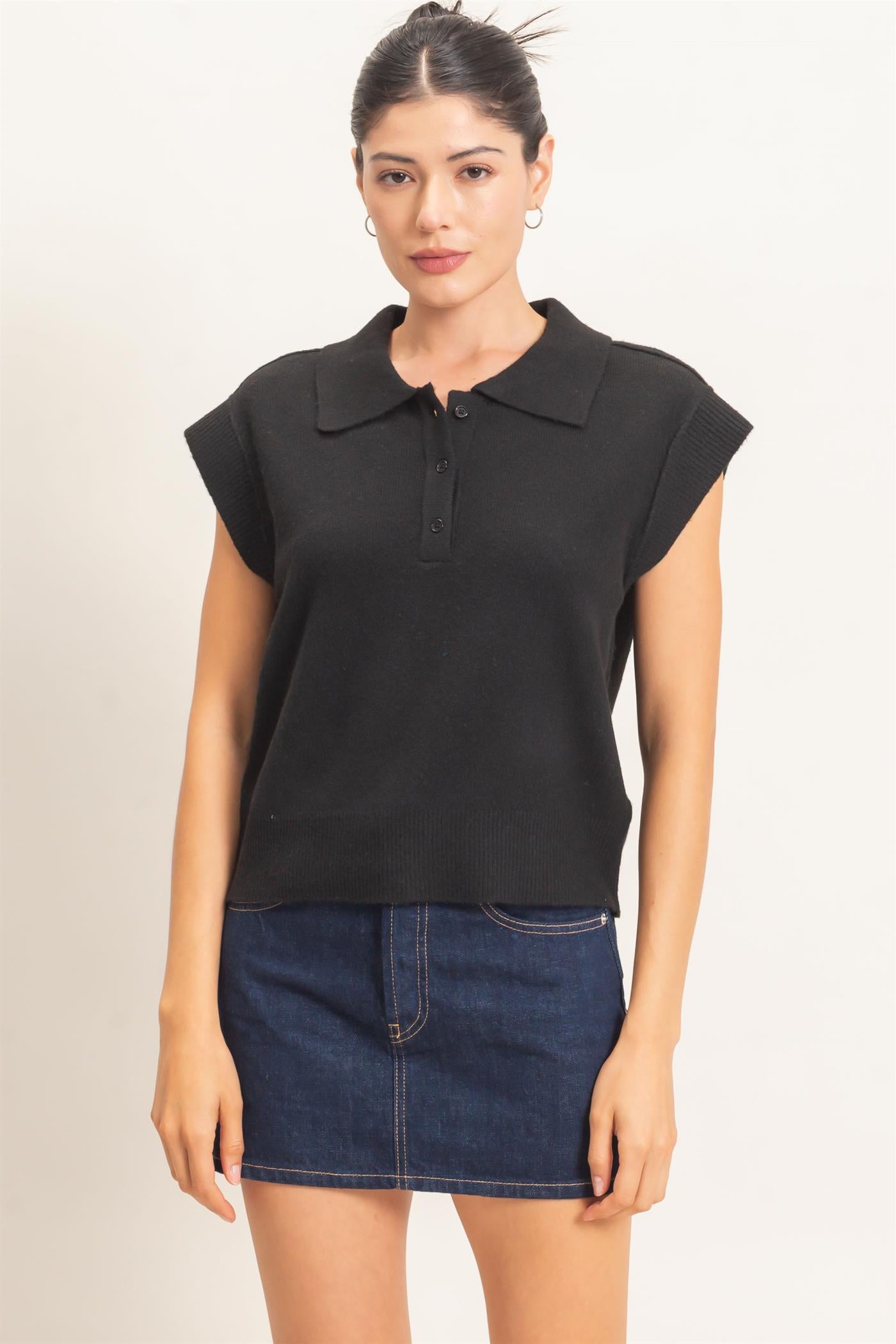 Wholesale Short Sleeve Polo Sweater Sweaters HF26E352 BLACK HYFVE
