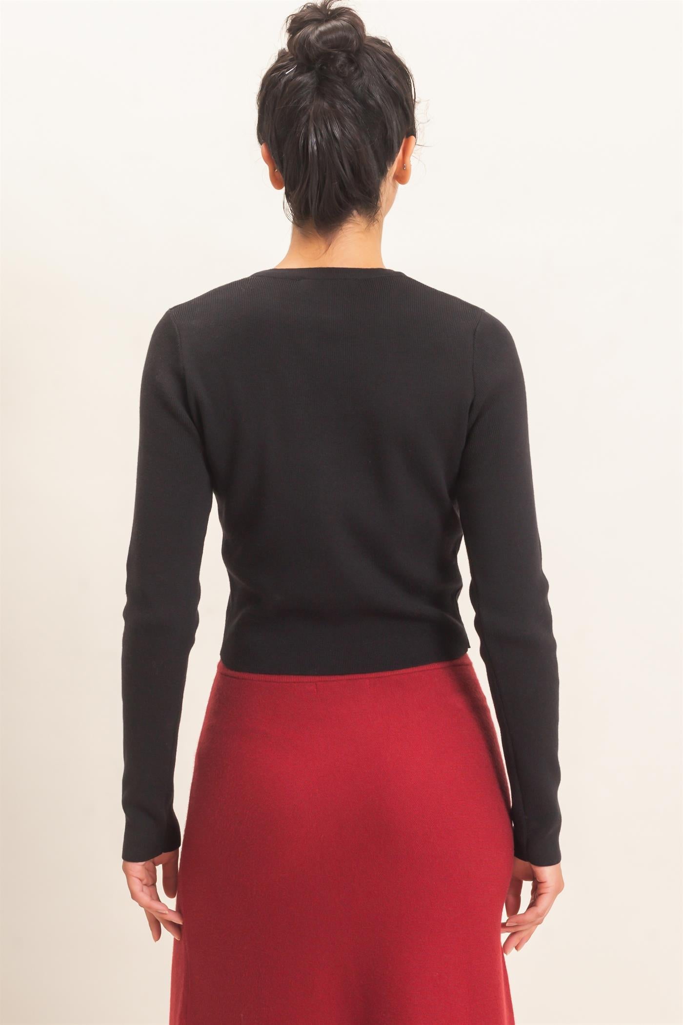 Wholesale Ribbed Crew Neck Cardigan Cardigans DZ27A153 BLACK DOUBLE ZERO
