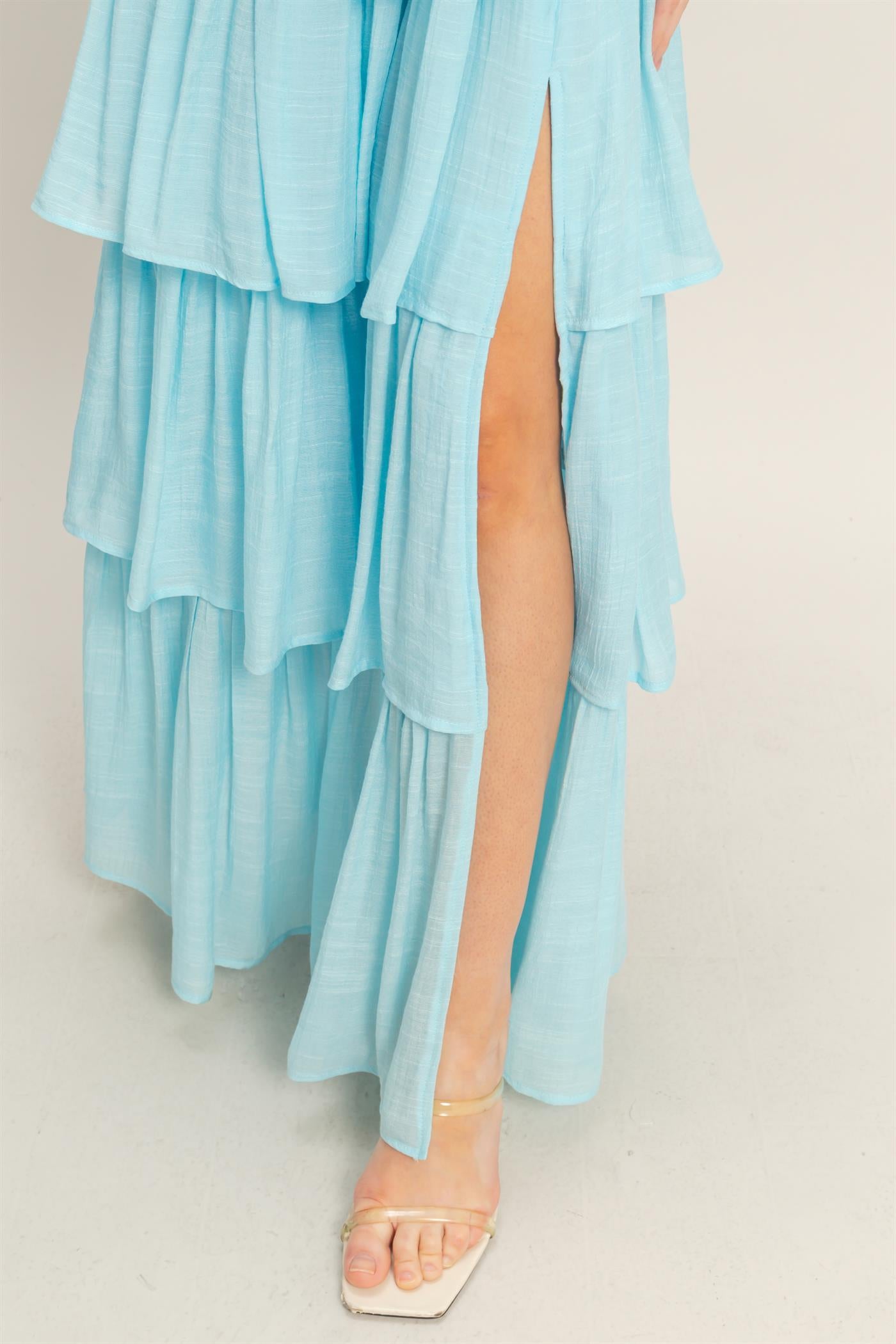 Wholesale Tiered Strapless Ruffle Dress Dresses HF26A616-D LIGHT BLUE HYFVE