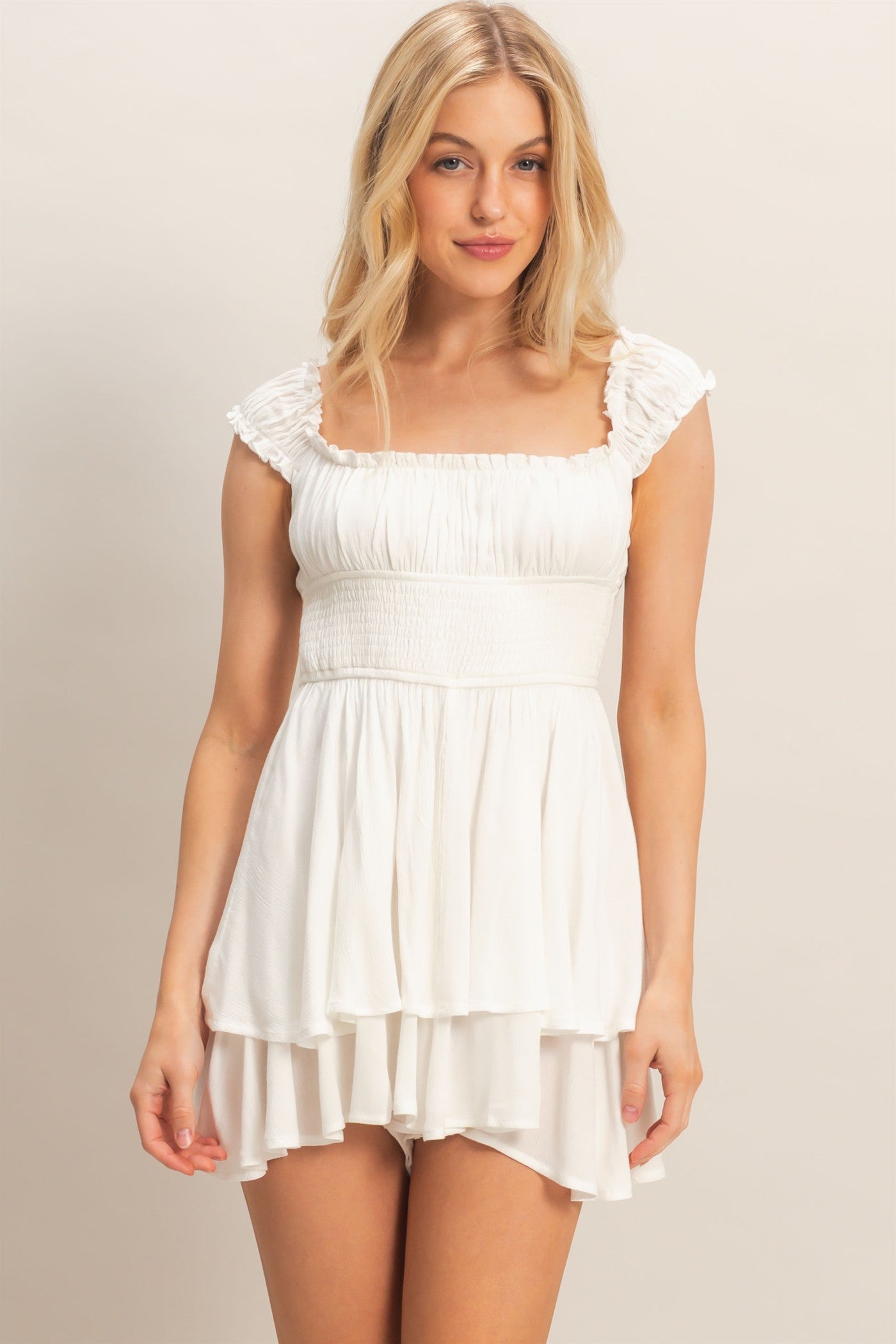 Wholesale Smocked Square Neck Romper Clothing HF26A377 CREAM HYFVE