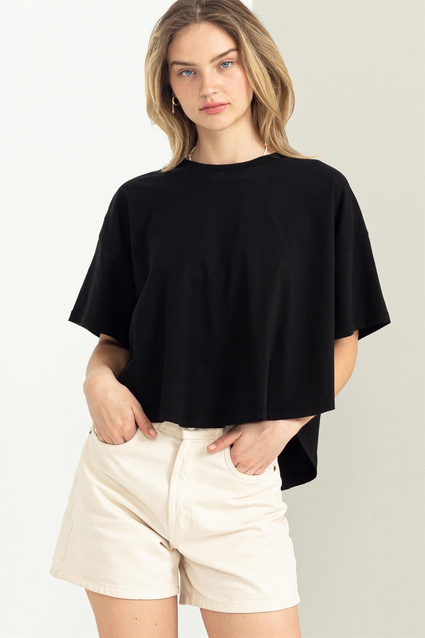 Wholesale Stay Easy Flutter Sleeve High-Low Top Clothing Tops DZ23C410 BLACK DOUBLE ZERO