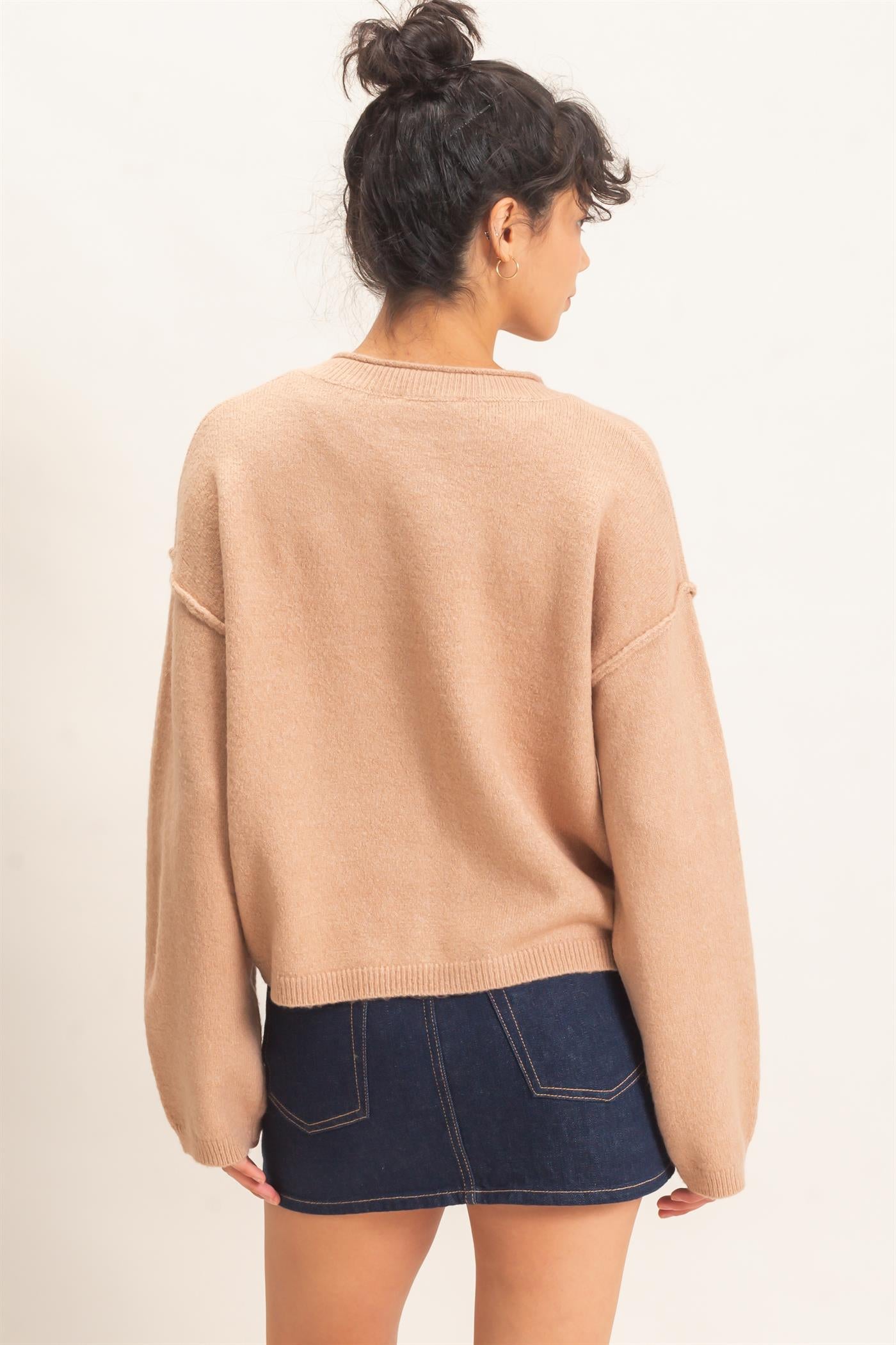 Wholesale Crew Neck Loose Fit Cardigan Cardigans DZ26E269 DARK TAUPE DOUBLE ZERO