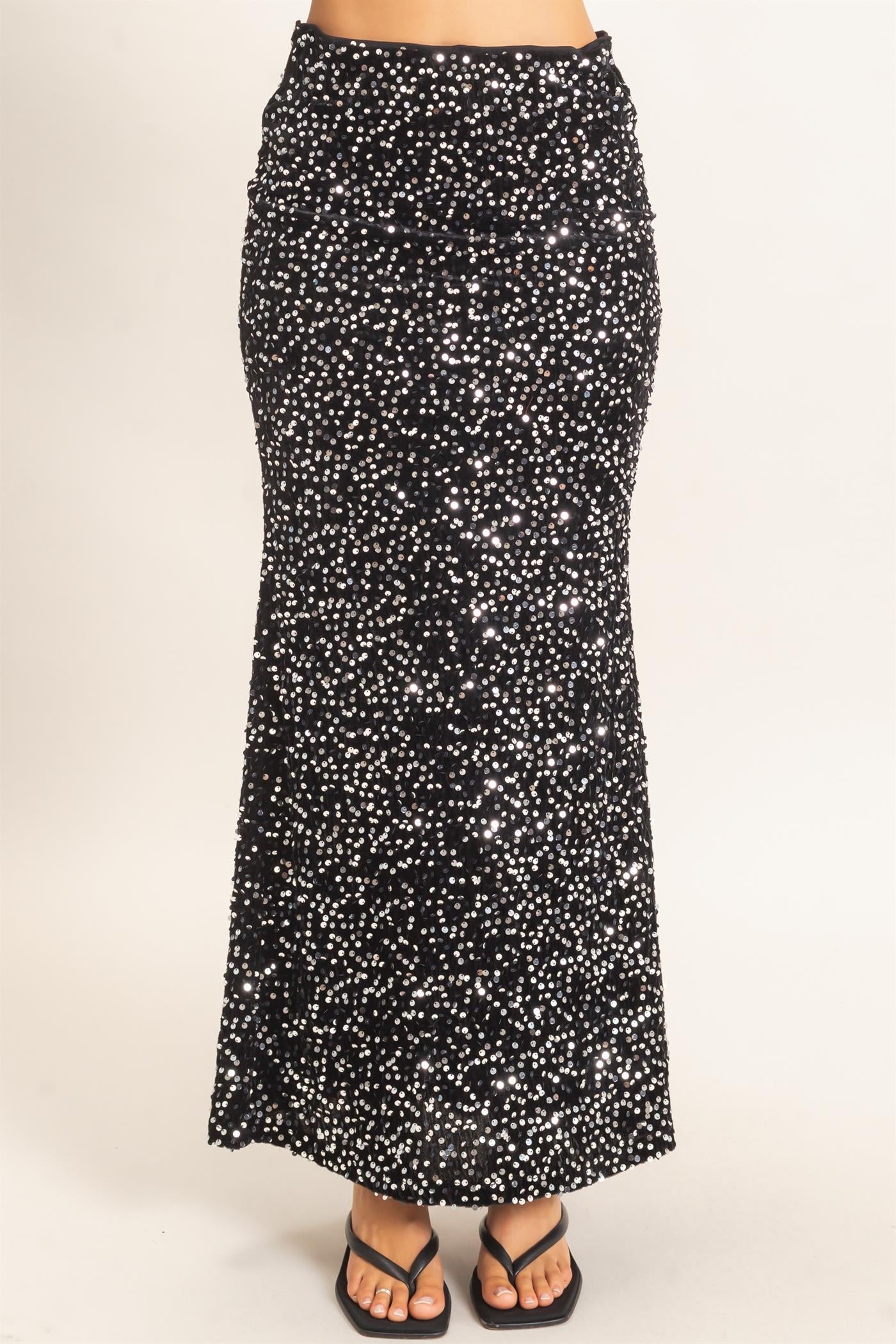 Wholesale Sequin Midi Skirt Skirts HF26F121 BLACK HYFVE