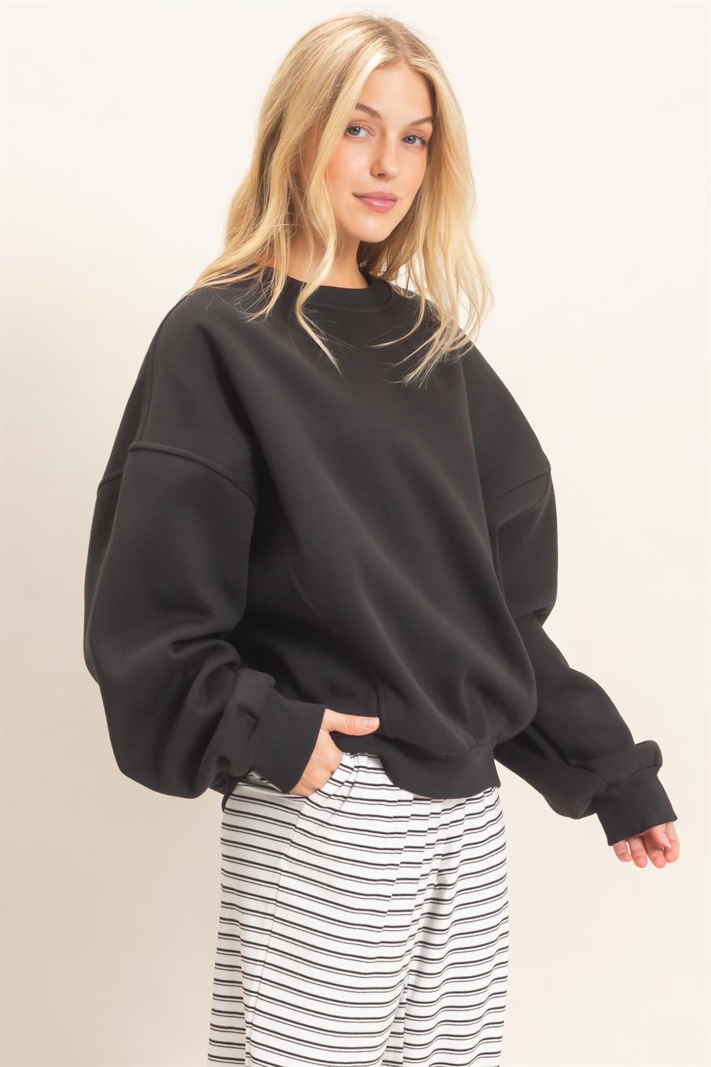 Wholesale Oversized Dropped Shoulder Sweatshirt Sweatshirts HF26F141 BLACK HYFVE