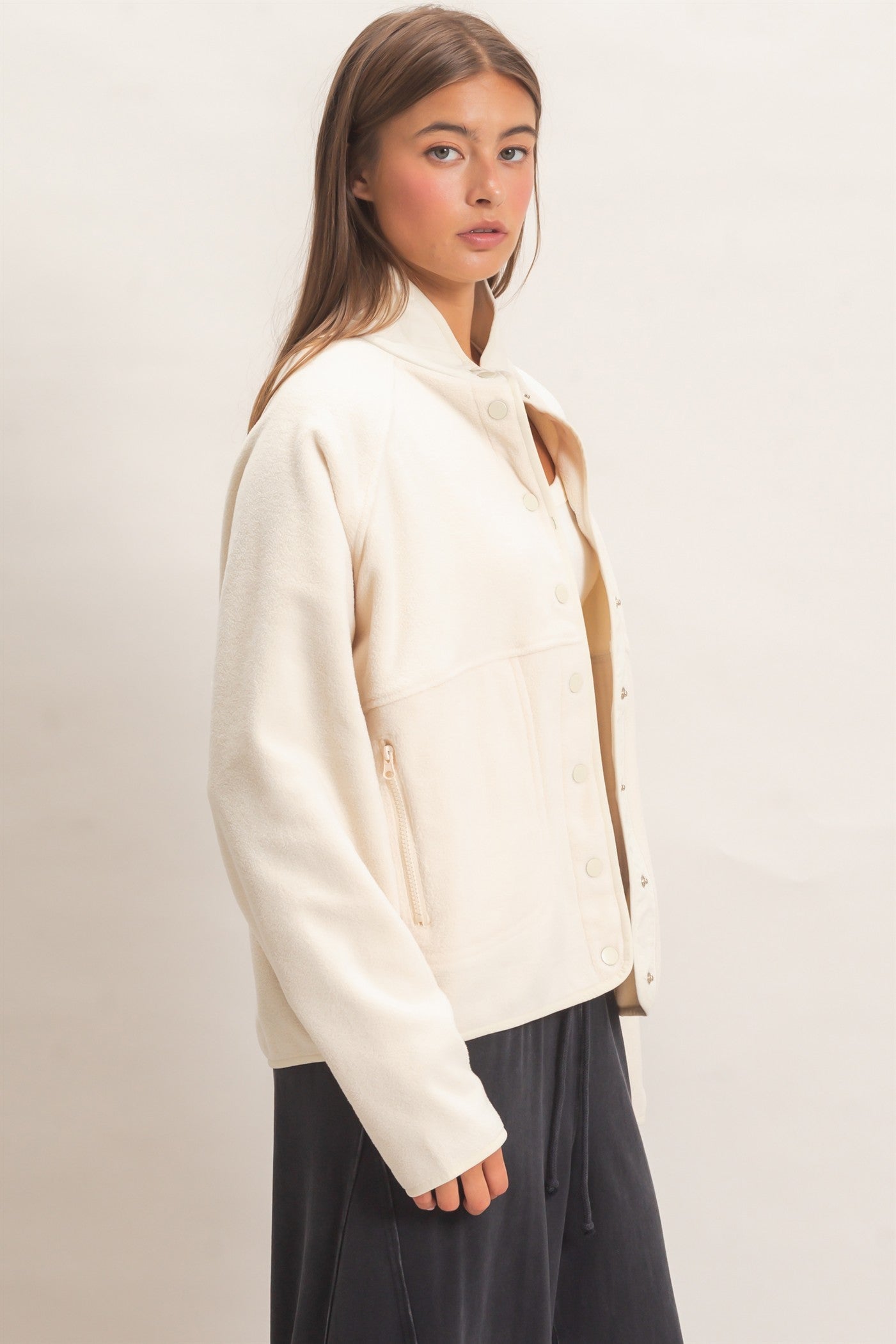 Wholesale Fleece Jacket With Button Front Coats & Jackets DZ26F086 CREAM DOUBLE ZERO