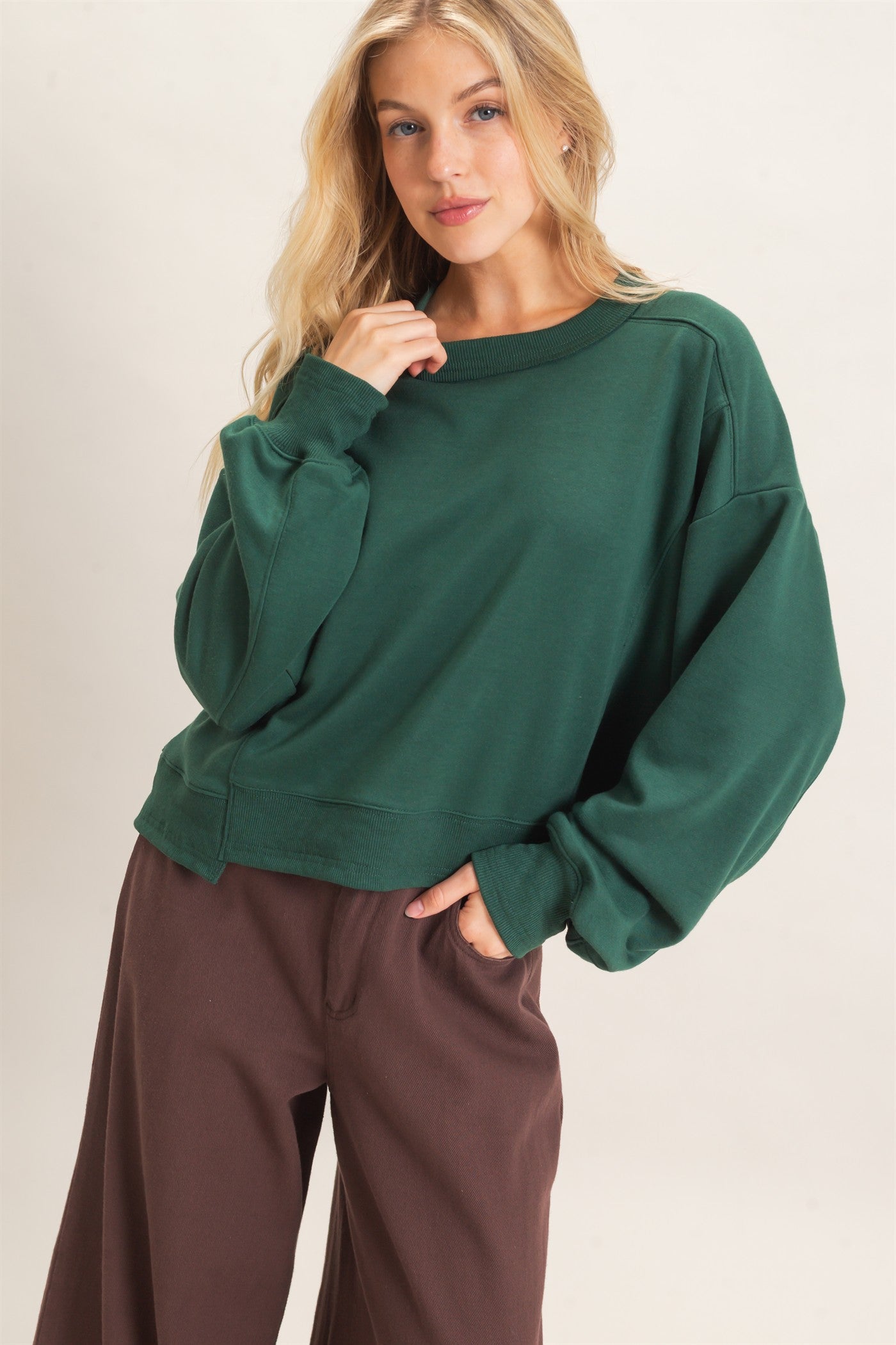 Wholesale Ribbed Crew Neck Sweatshirt Sweatshirts HF26F087 HUNTER GREEN HYFVE