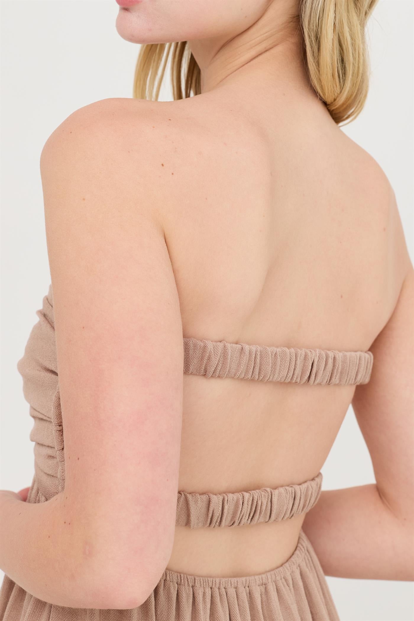 Wholesale Twist Front Mini Dress Dresses HF26C118-D LIGHT BROWN HYFVE