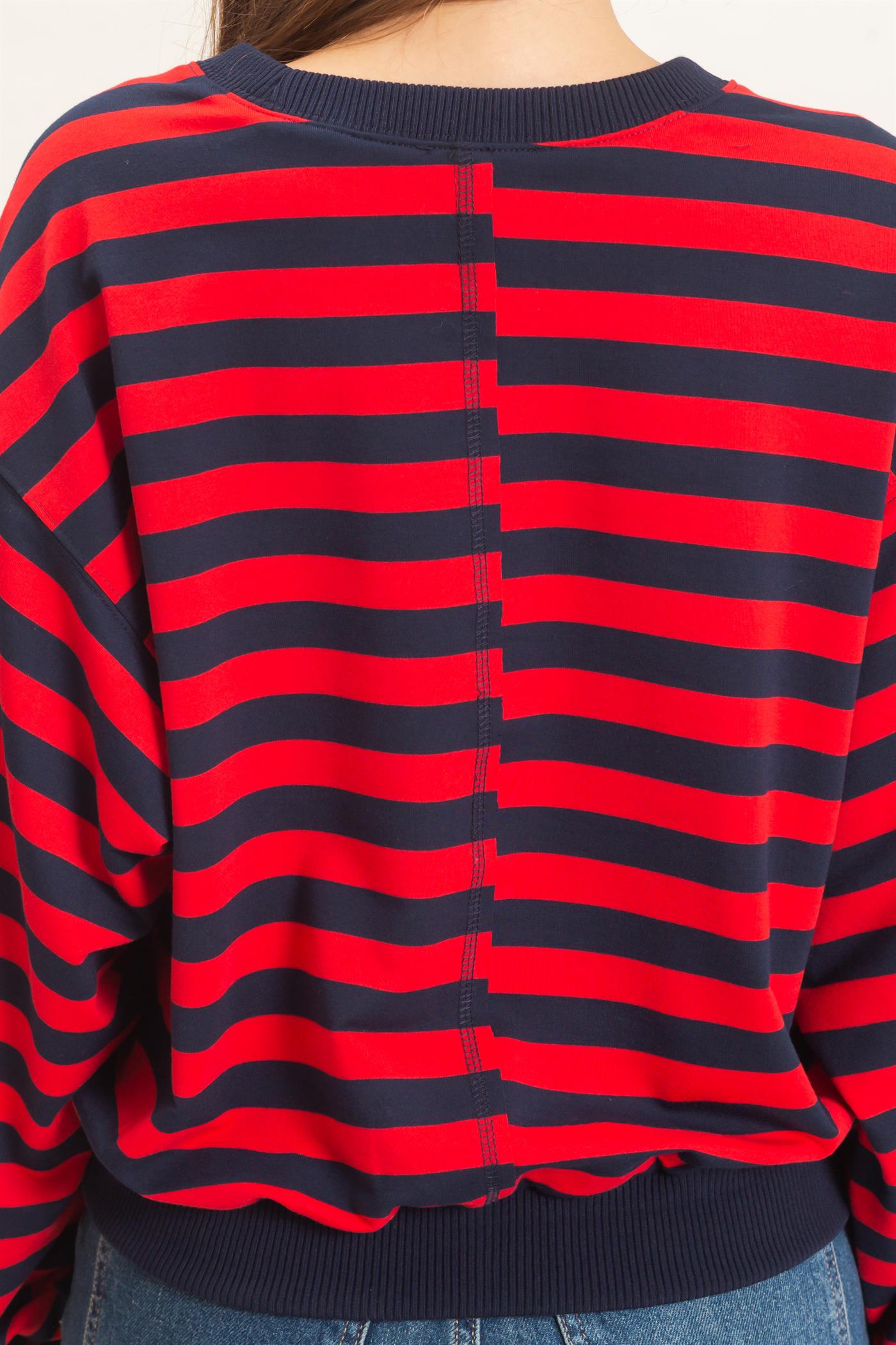 Wholesale Striped Crew Neck Sweatshirt Sweatshirts HF26E010 RED HYFVE