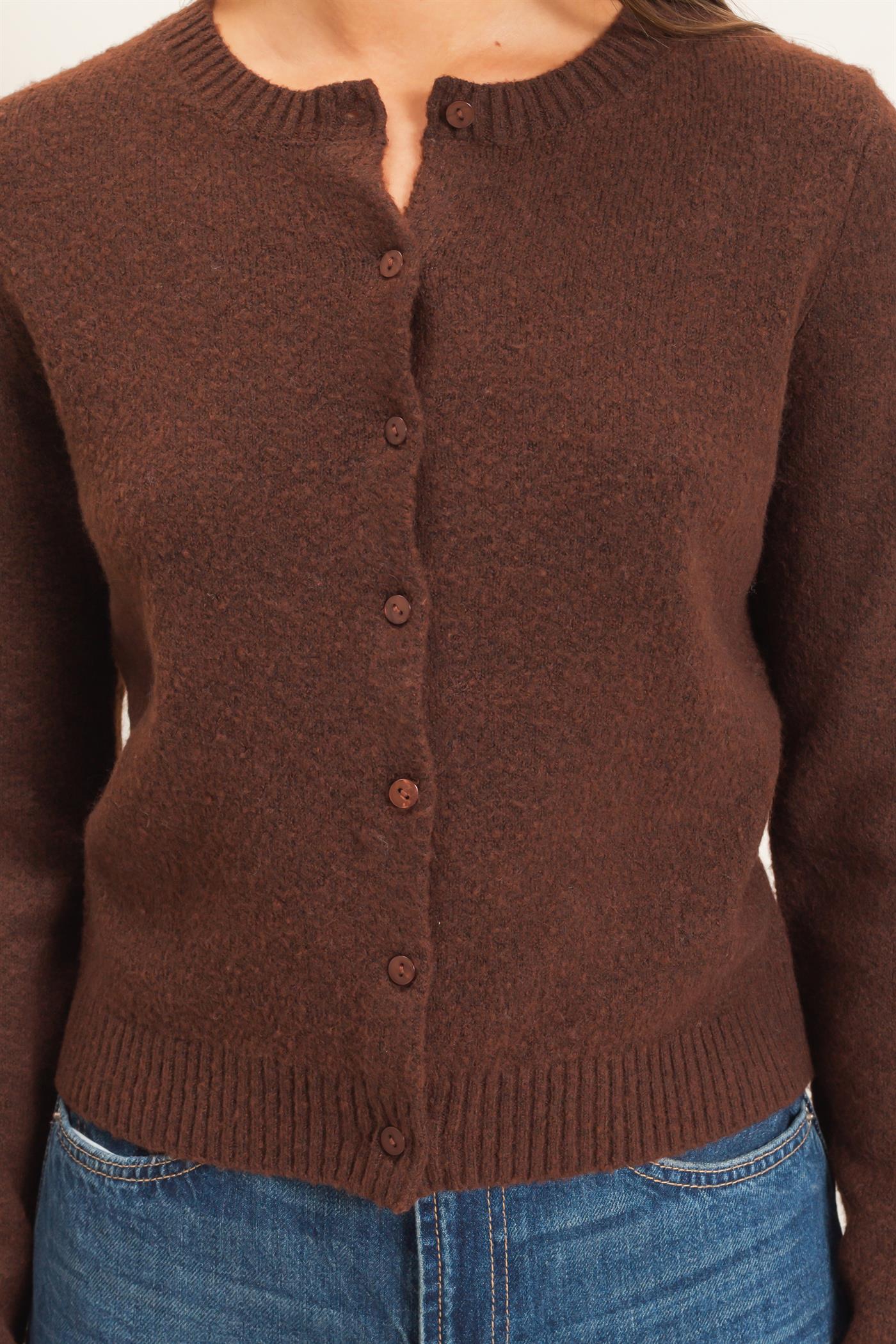 Wholesale Crew Neck Cardigan Cardigans DZ26E119 DARK BROWN DOUBLE ZERO
