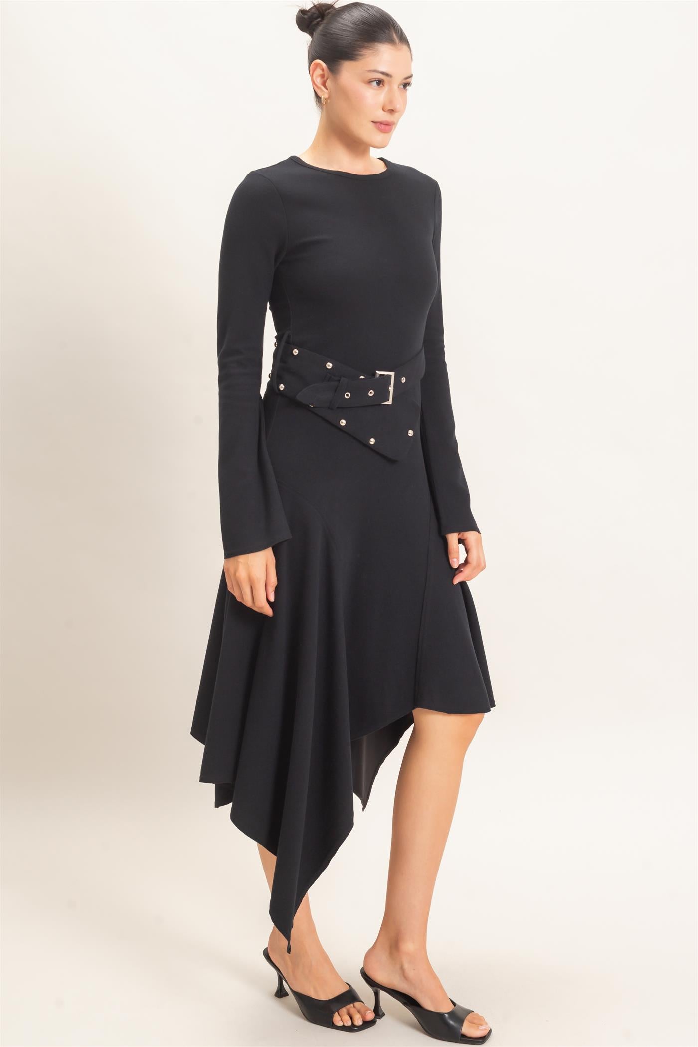 Wholesale Asymmetrical Knit Dress Dresses HF26E992 BLACK HYFVE