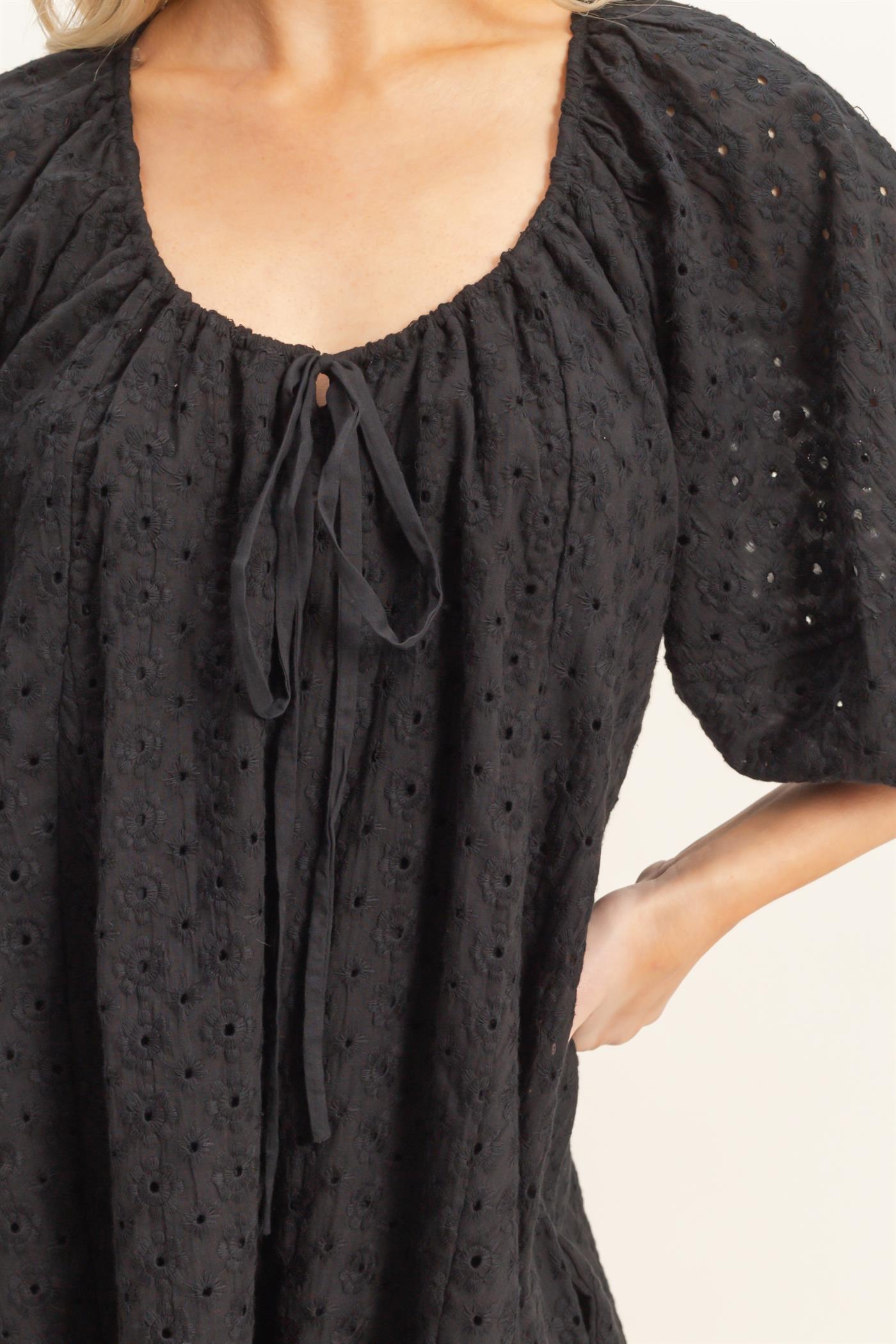 Wholesale Eyelet Babydoll Romper Clothing HF26A181 BLACK HYFVE