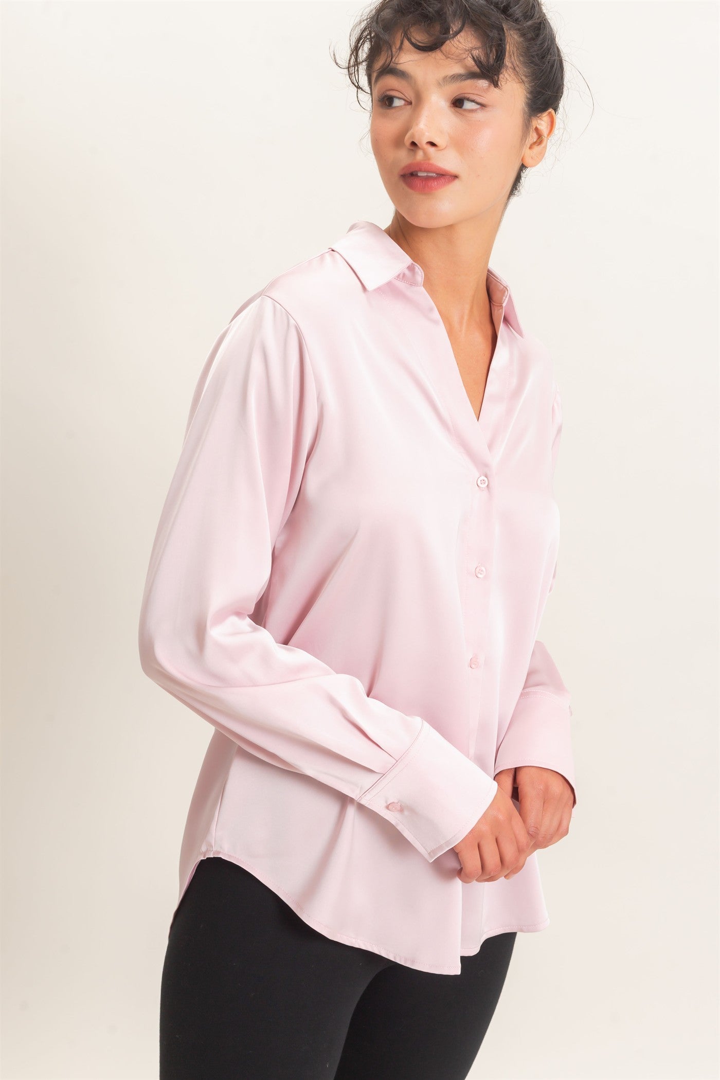 Wholesale Satin Button-Down Shirts Shirts DZ26E265 LIGHT PINK DOUBLE ZERO