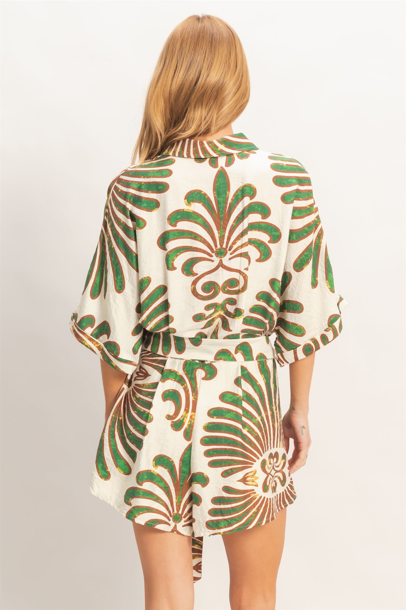 Wholesale Button-Down Print Romper Clothing HF26A003 GREEN HYFVE