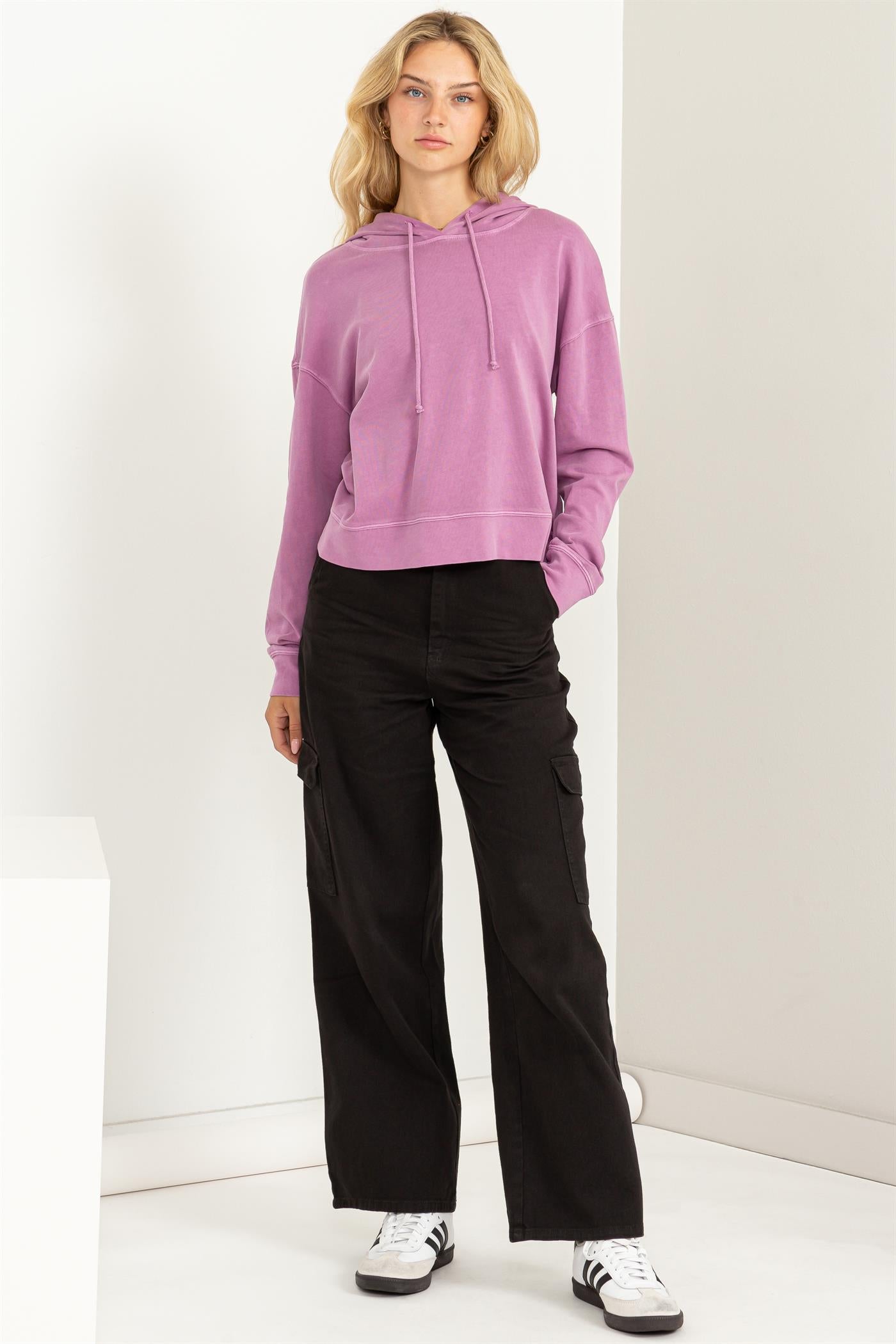Wholesale Long Sleeve Drawstring Hoodie Clothing Tops DZ23E999 VINTAGE PLUM DOUBLE ZERO