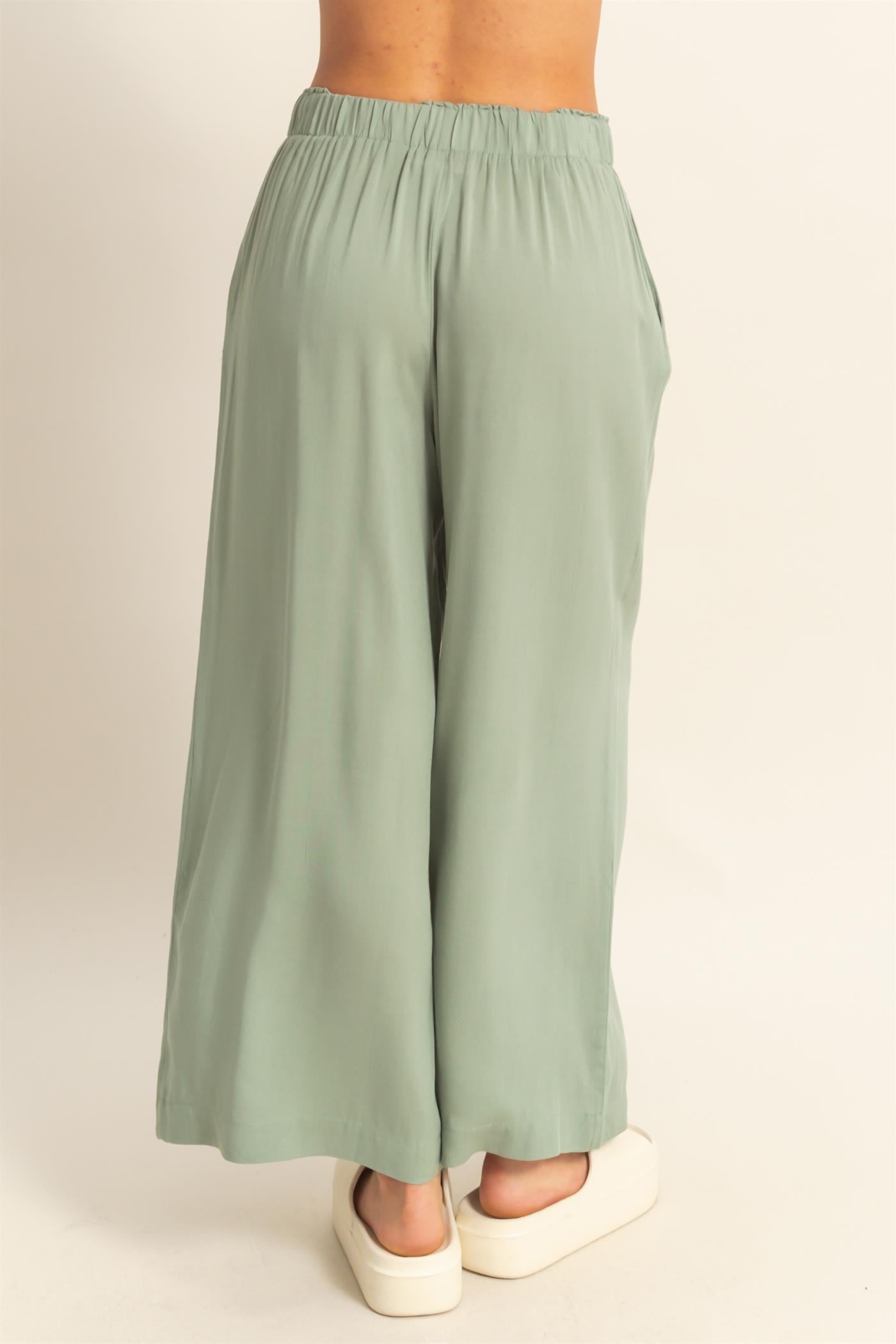 Wholesale High Waist Woven Wide Leg Pants Pants DZ25C192 SAGE GREEN DOUBLE ZERO