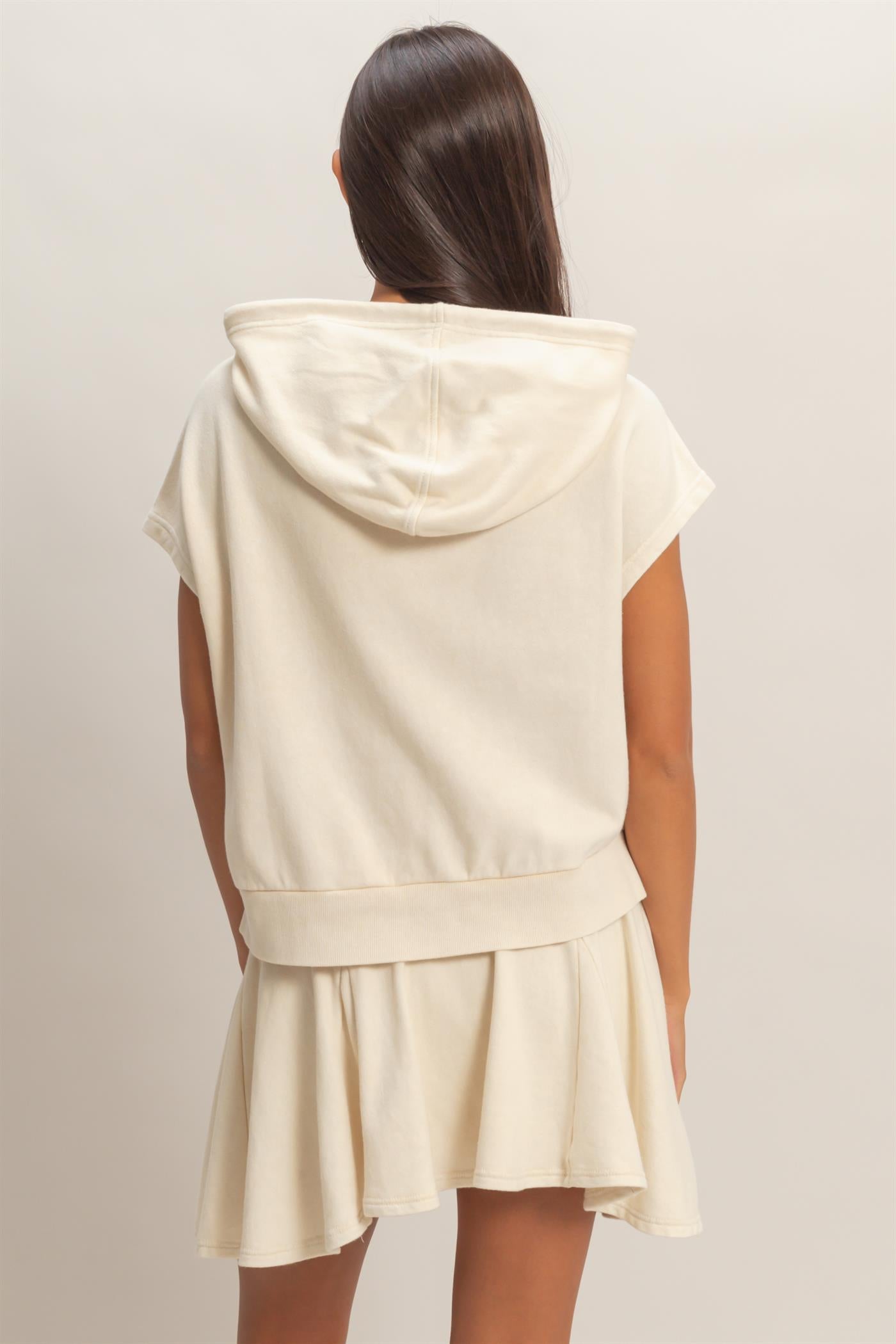 Wholesale Acid Washed Sleeveless Hooded Kangaroo Pocket Top Hoodies DZ26A411 ALPACA DOUBLE ZERO