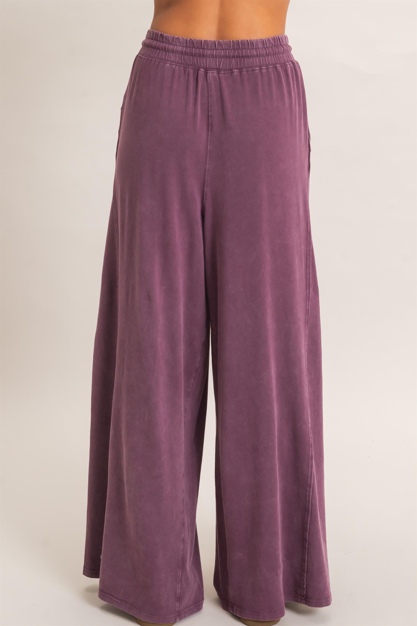 Wholesale Wide Leg Mineral Wash Pants Pants DZ26F406 DARK CHERRY DOUBLE ZERO