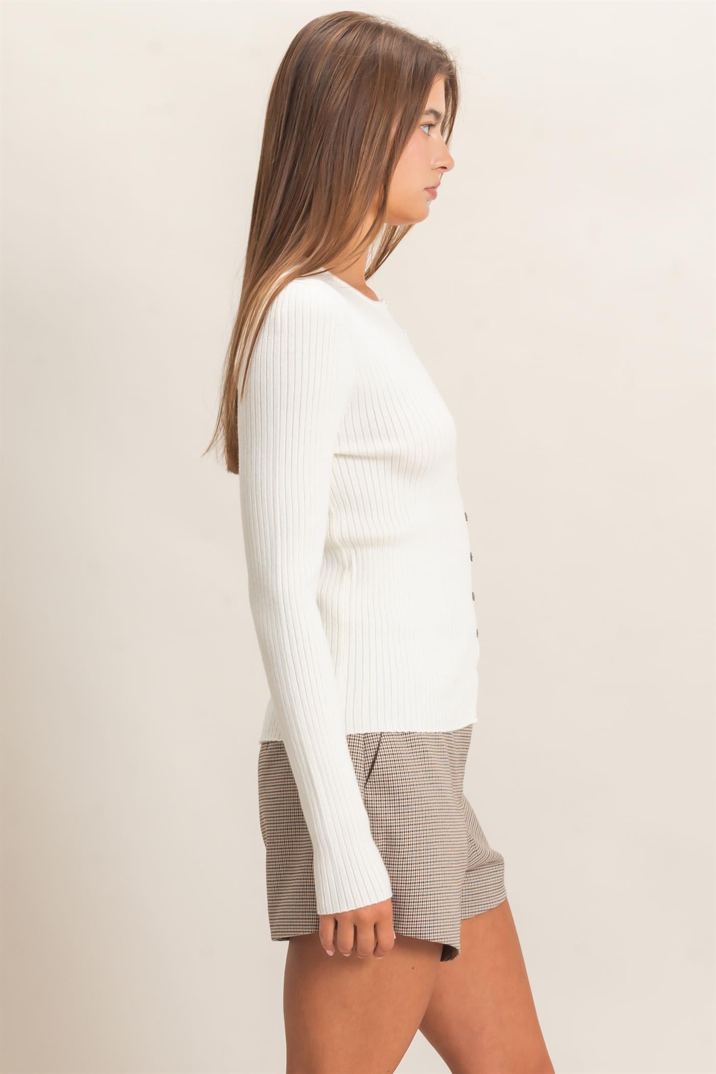 Wholesale Ribbed Button Front Cardigan Cardigans DZ26E322 CREAM DOUBLE ZERO