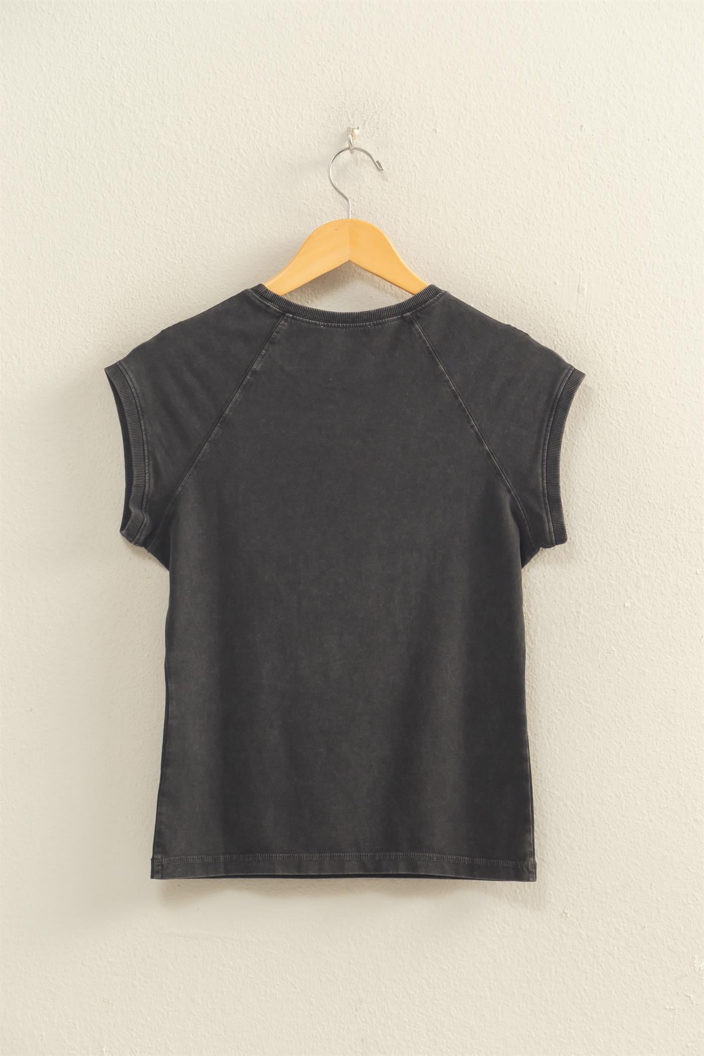 Wholesale Mineral Wash Raglan Short Sleeve Top T-Shirts DZ26A741 BLACK DOUBLE ZERO