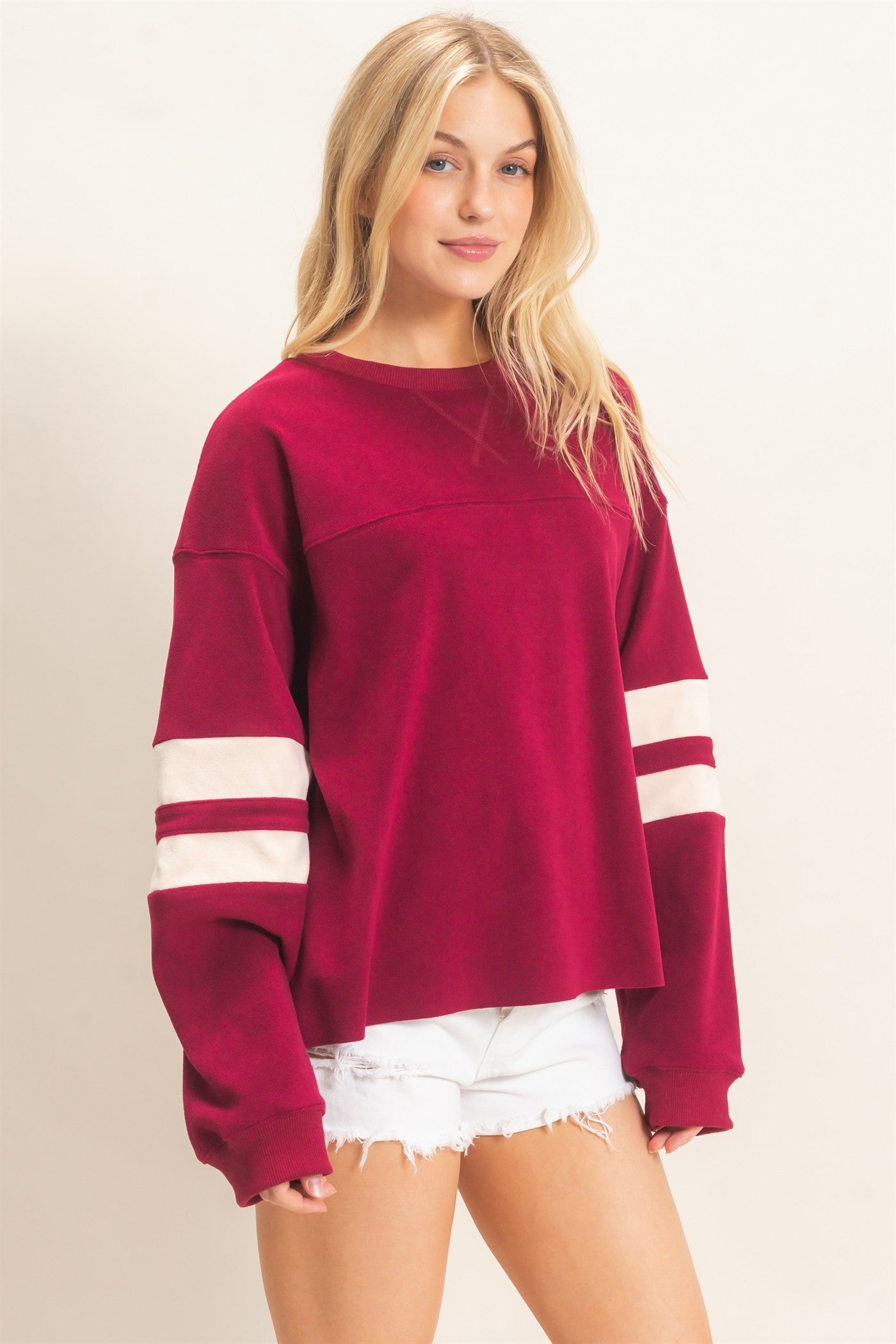 Wholesale Crew Neck Long Sleeve Sweatshirt Sweatshirts HF26E425 BURGUNDY HYFVE