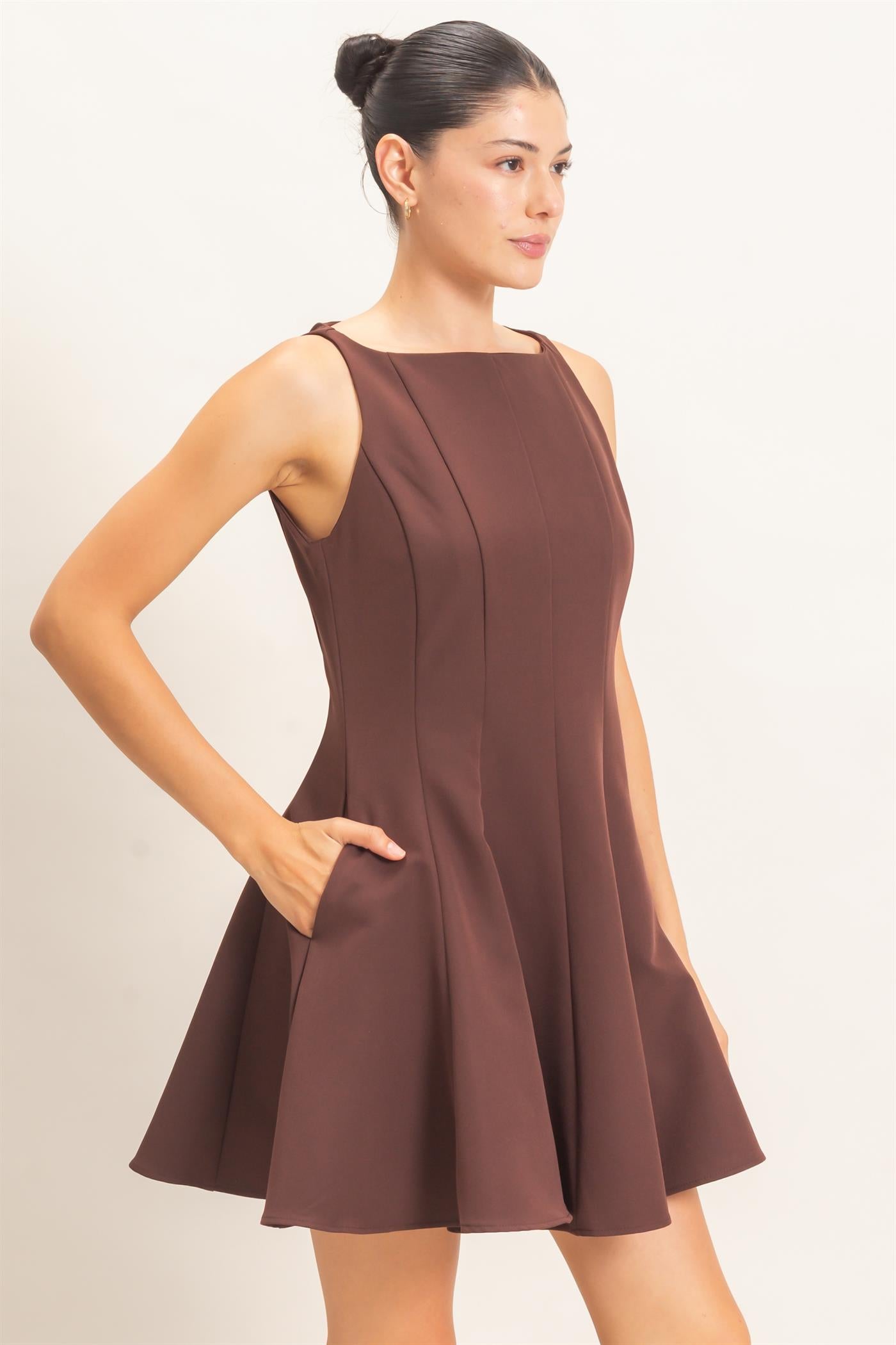 Wholesale Sleeveless Fit And Flare Dress Dresses HF26F217 CHOCOLATE HYFVE