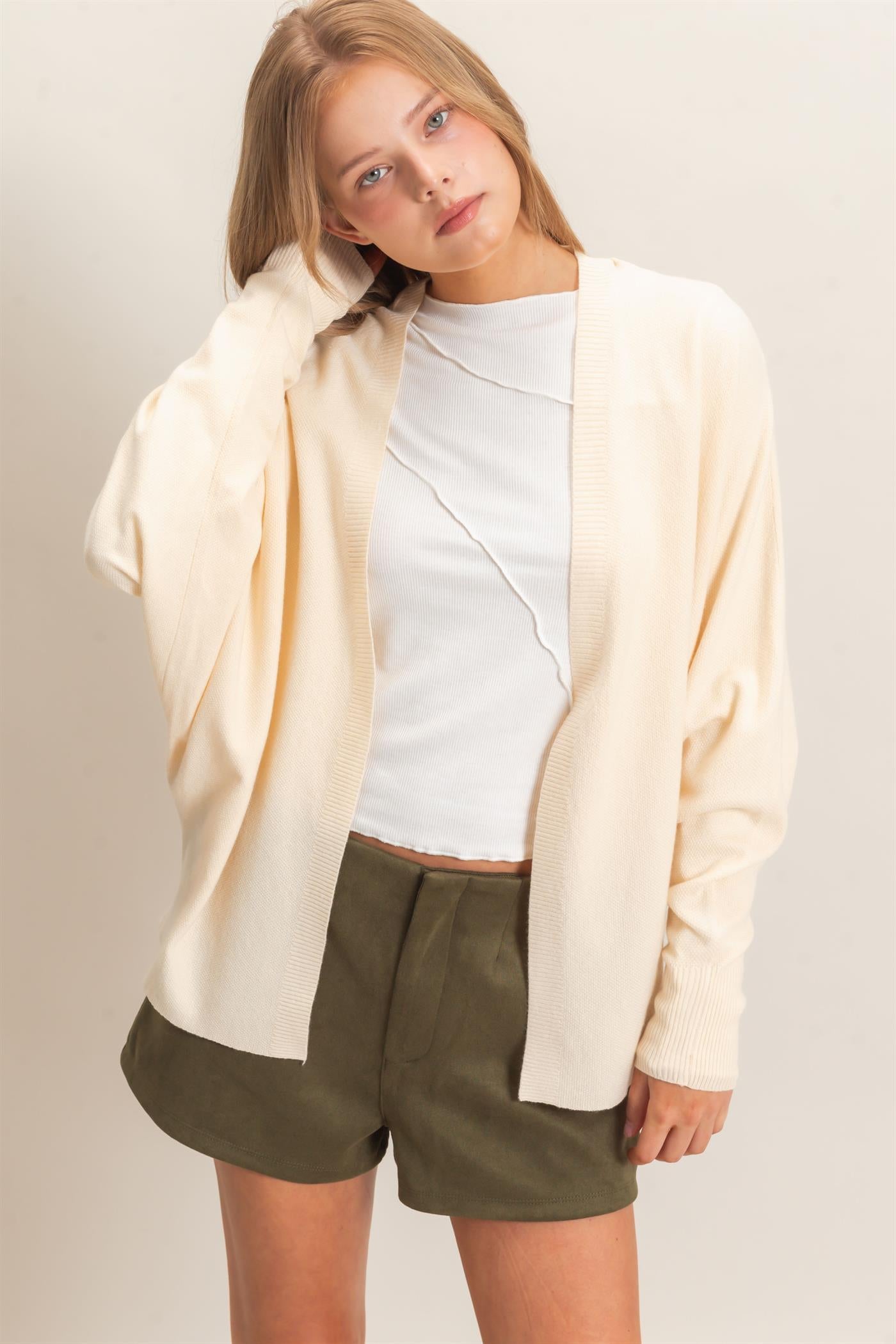 Wholesale Open Front Knit Cardigan Cardigans HF26E834 CREAM WHITE HYFVE